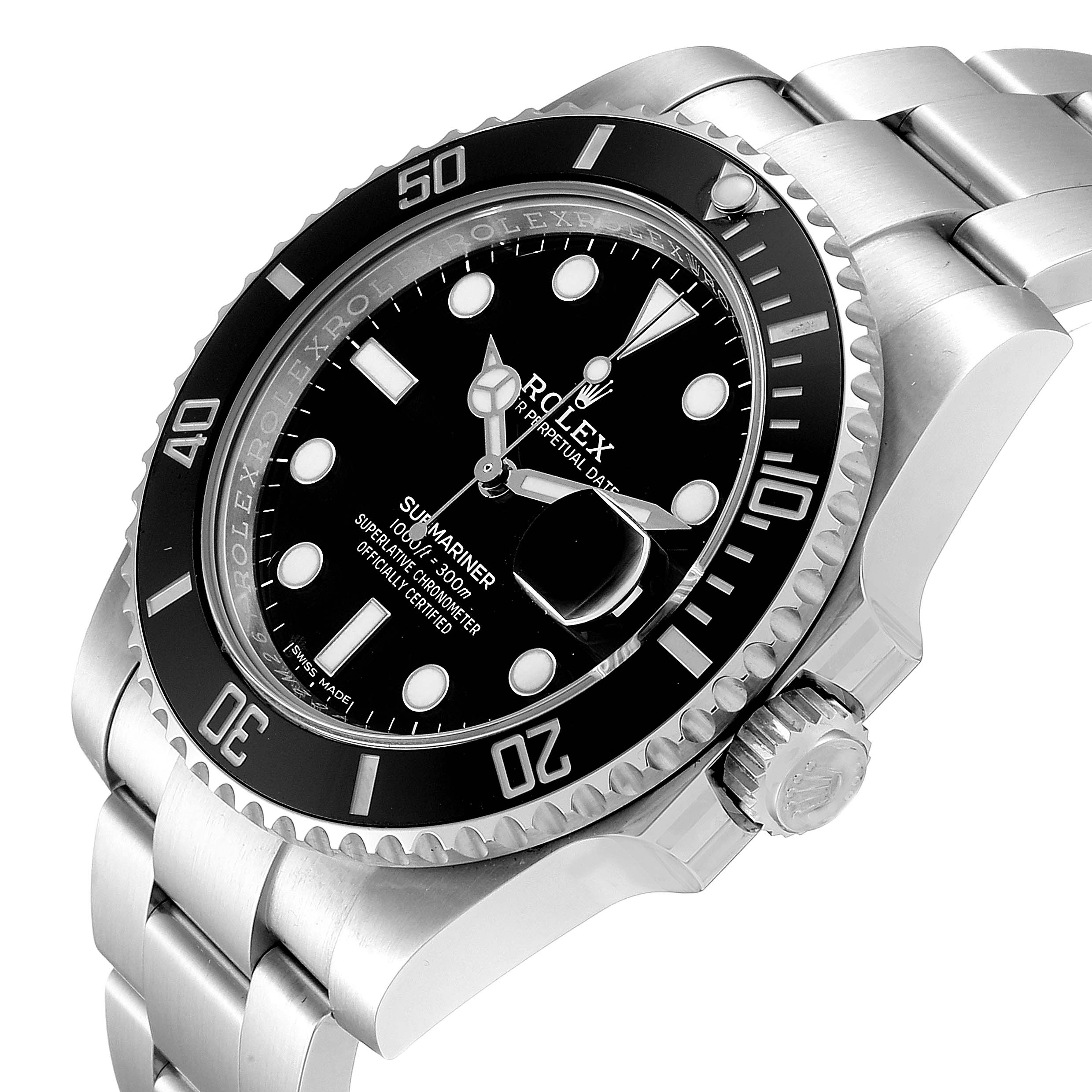The image shows a Rolex Submariner 116610 Men
s Stainless Steel Black Dial 116610 Men
s Stainless Steel Black Dial watch at an angle highlighting the dial, bezel, case, crown, and part of the bracelet.