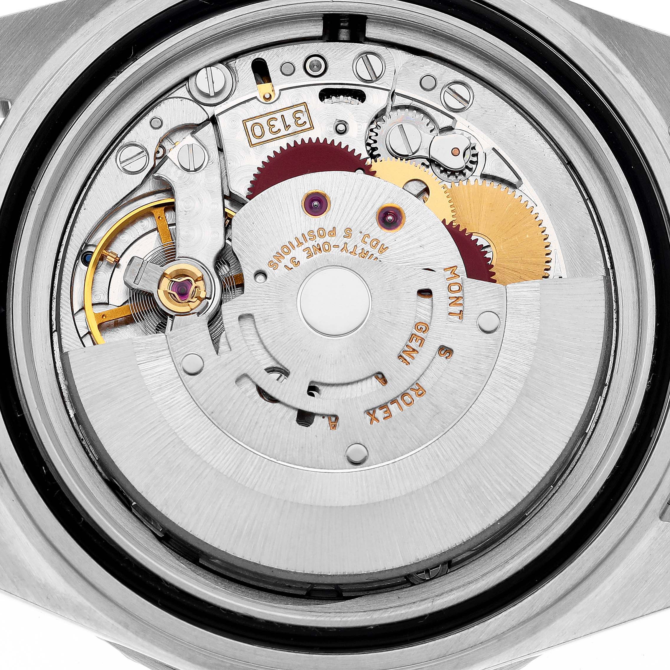 This image shows the intricate internal mechanics of the Rolex Submariner 14060 Men's Stainless Steel Black Dial 14060 Men's Stainless Steel Black Dial, viewed from the back case.