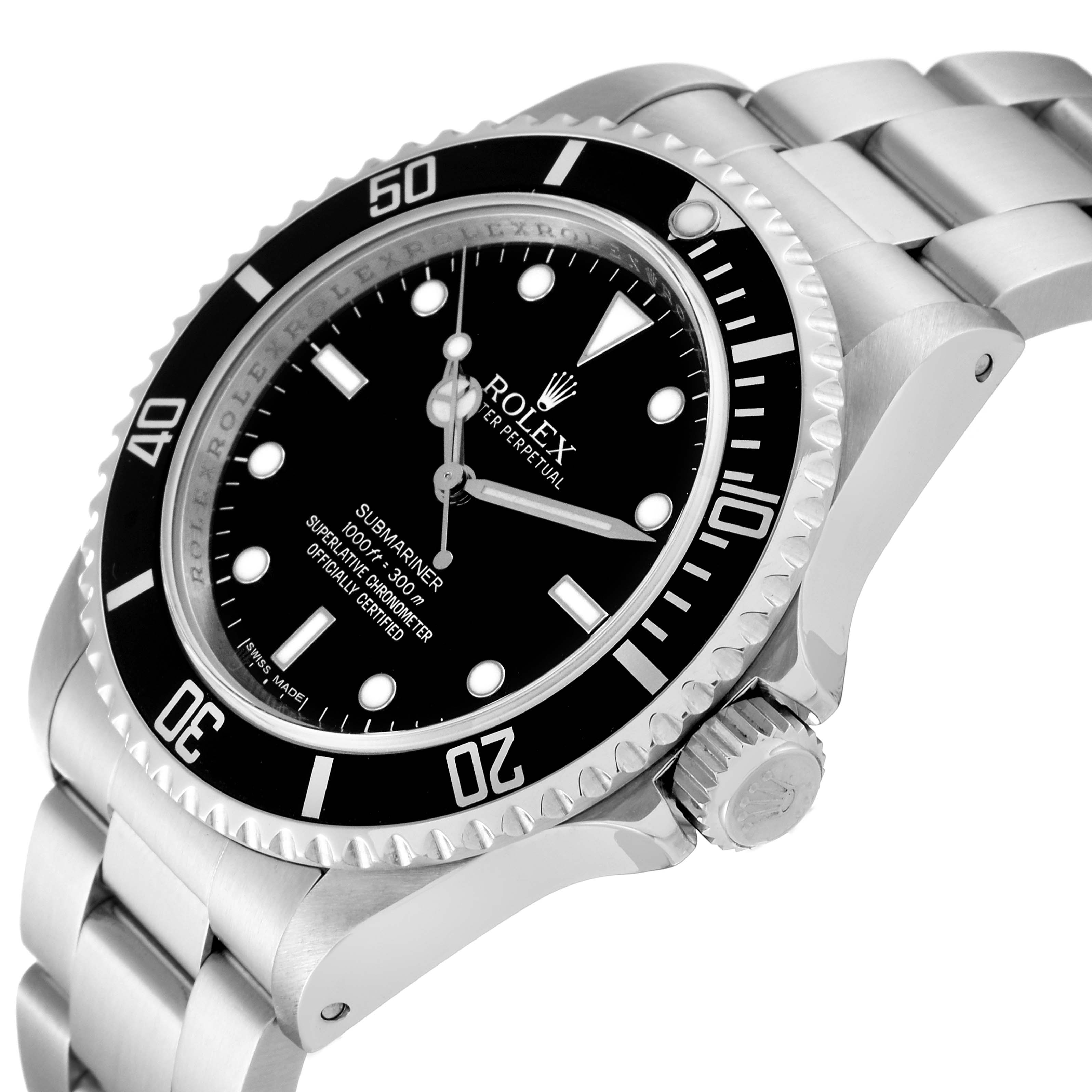 The image shows a Rolex Submariner 14060 Men's Stainless Steel Black Dial 14060 Men's Stainless Steel Black Dial watch at a three-quarter angle, highlighting the bezel, crown, dial, and bracelet.