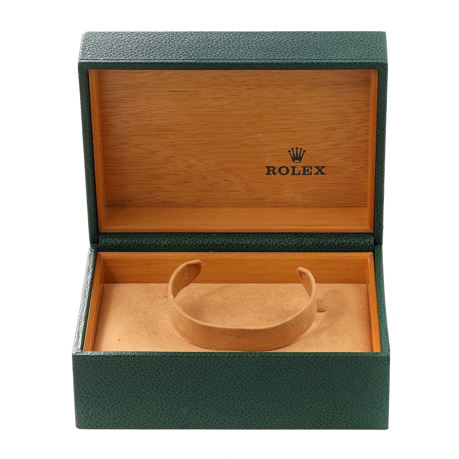 This image shows an open Rolex watch box, likely intended for the Submariner model, with a watch holder inside.