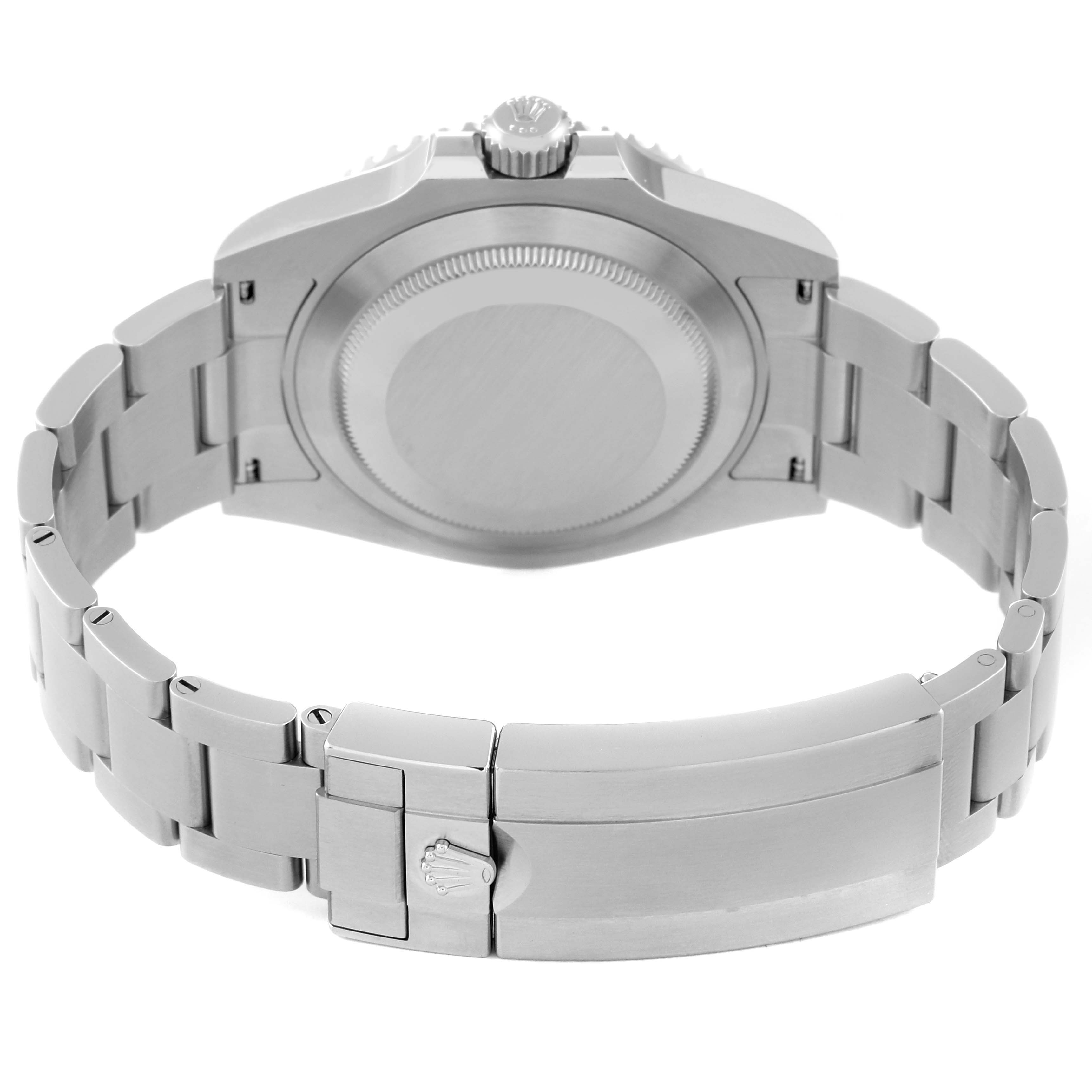 The image shows the back view of the Rolex Submariner 124060 Men
s Stainless Steel Black Dial 124060 Men
s Stainless Steel Black Dial watch, highlighting the clasp and case back.