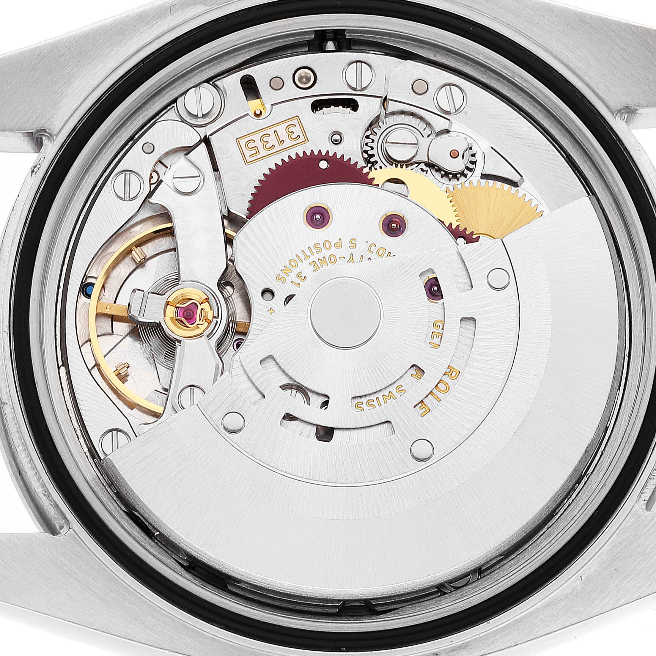 The image shows the internal movement mechanism of a Rolex Turn-o-Graph 116264 Men's Stainless Steel White Dial 116264 Men's Stainless Steel White Dial watch from a top-down angle.