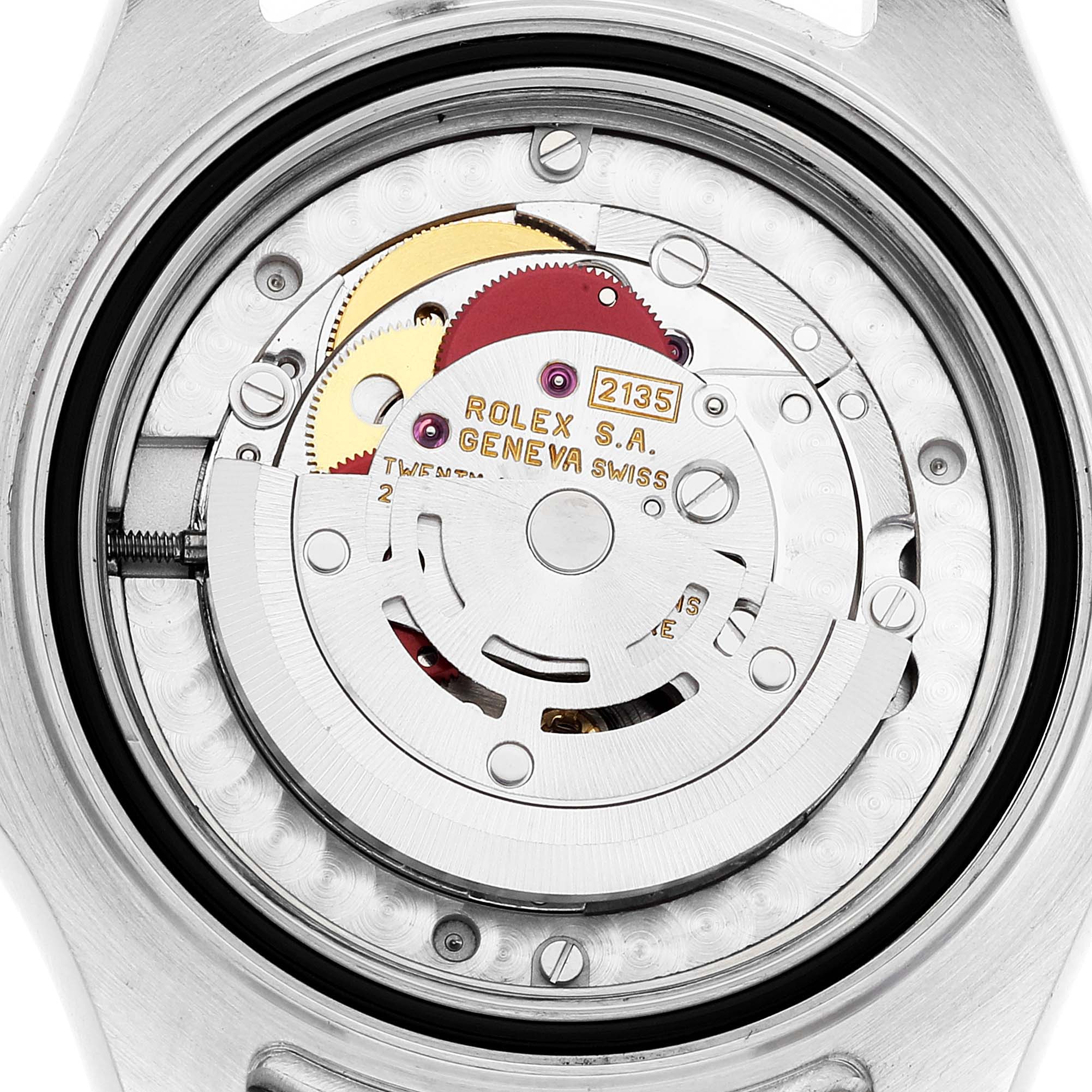 The image shows a close-up view of the movement and rotor of a Rolex Yacht-Master 68623 Men
s Steel and Gold (two tone) Blue Dial 68623 Men
s Steel and Gold (two tone) Blue Dial watch.