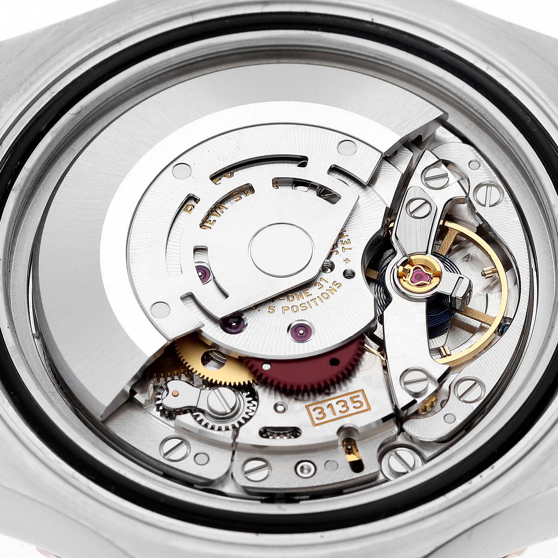 This image shows a close-up view of the movement and inner workings of a Rolex Yacht-Master 116621 Men's Steel and Gold (two tone) Brown Dial 116621 Men's Steel and Gold (two tone) Brown Dial watch.