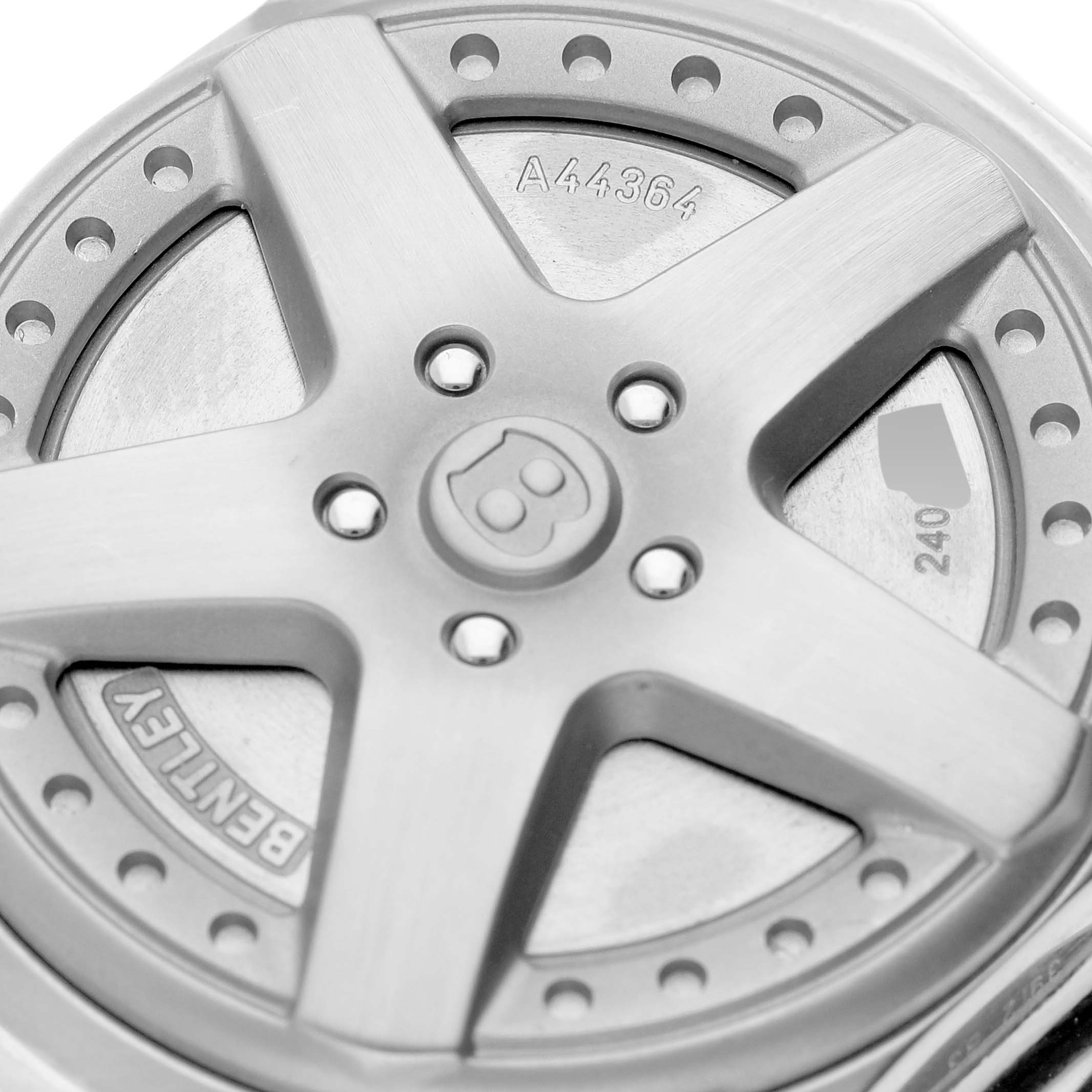 This image shows a close-up view of the Bentley model by Breitling, focusing on the bezel and engraved details.