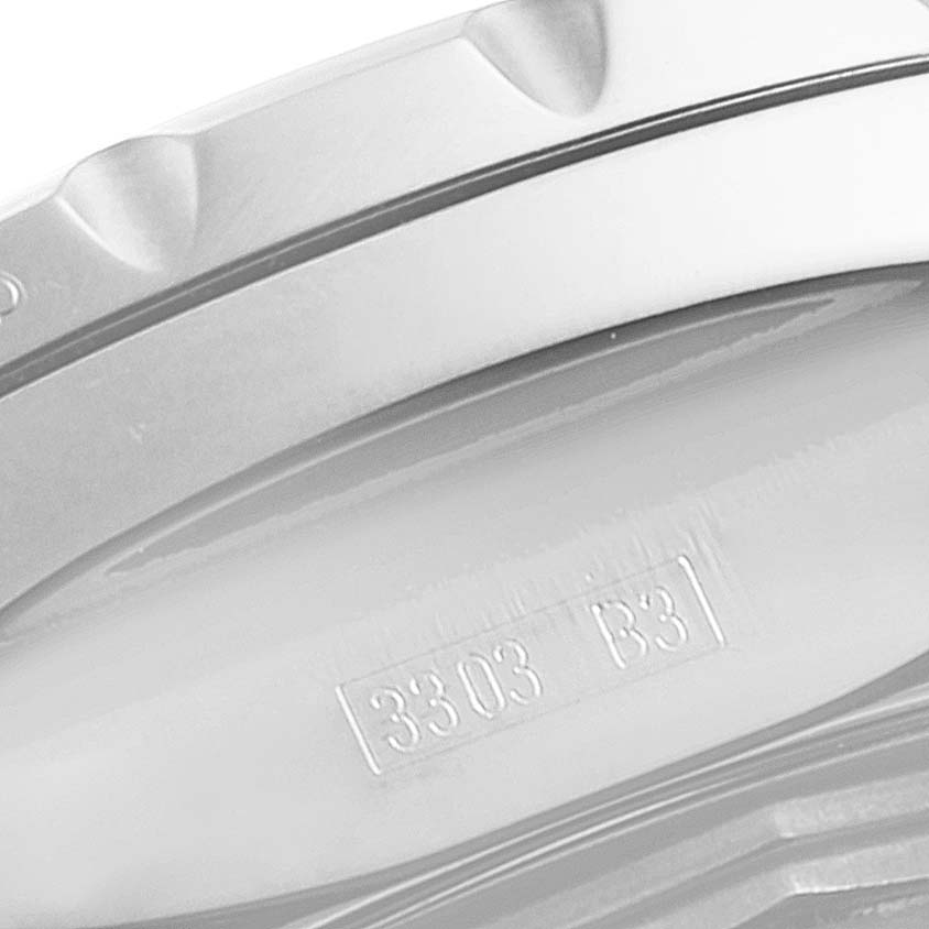 This image shows a close-up of the case back and part of the bezel of the Breitling Bentley A22362 Men's Stainless Steel Black Dial A22362 Men's Stainless Steel Black Dial model watch.