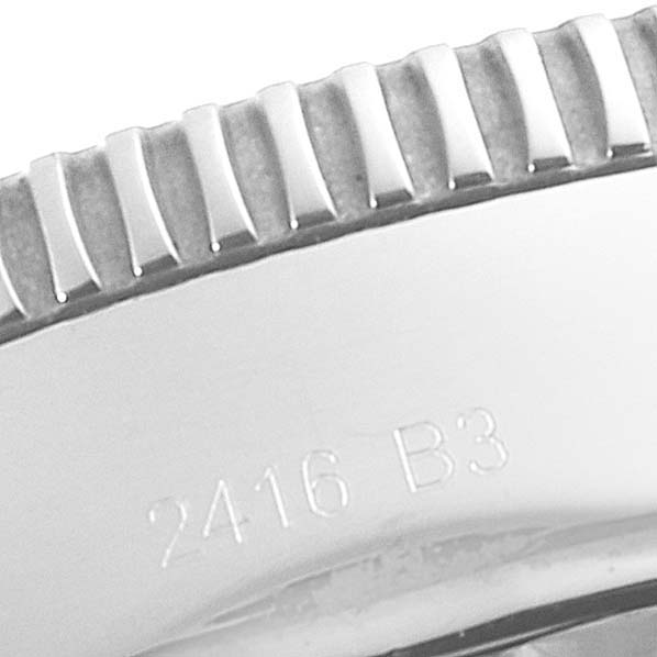 This image shows a close-up of the bezel with fluted edges and engraved serial number on the Breitling Superocean A13320 Men's Stainless Steel Black Dial A13320 Men's Stainless Steel Black Dial model watch.