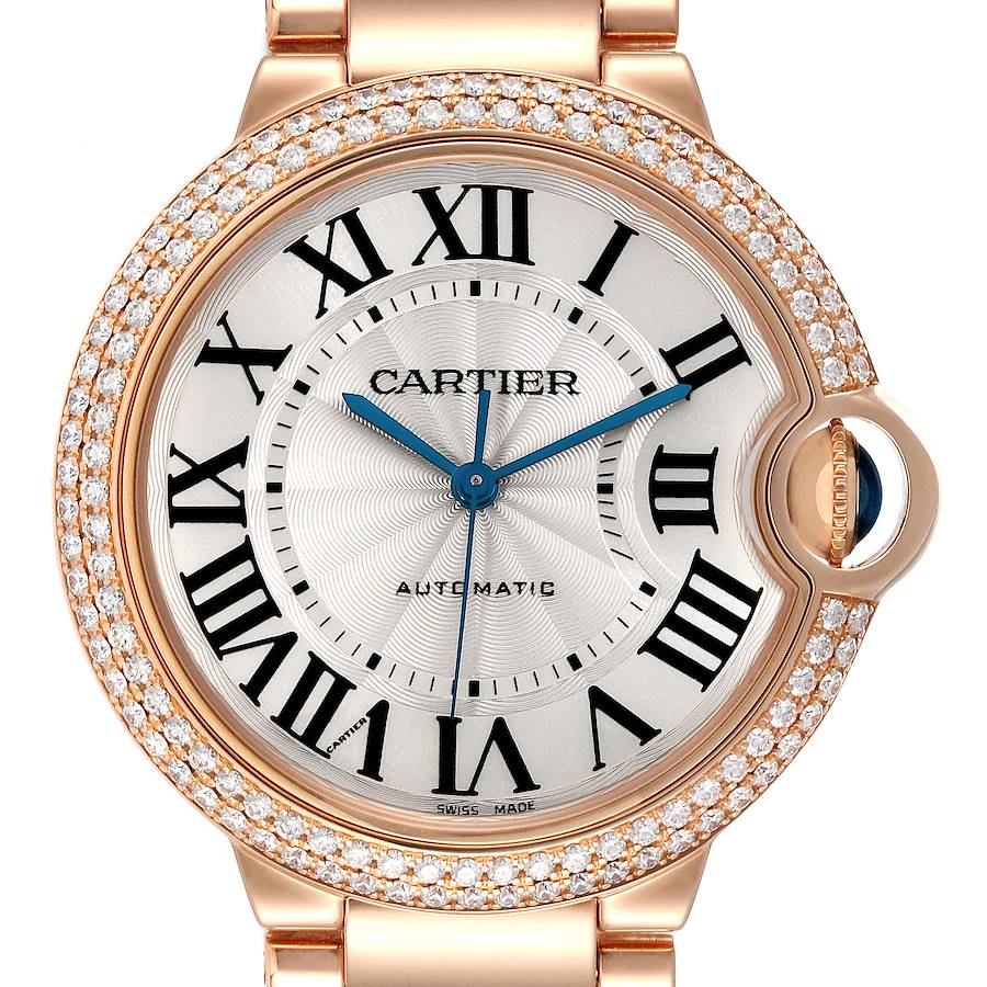 Cartier Ballon Bleu 36mm Automatic Rose Gold Diamond Mens Watch WE9005Z3 Box Card SwissWatchExpo