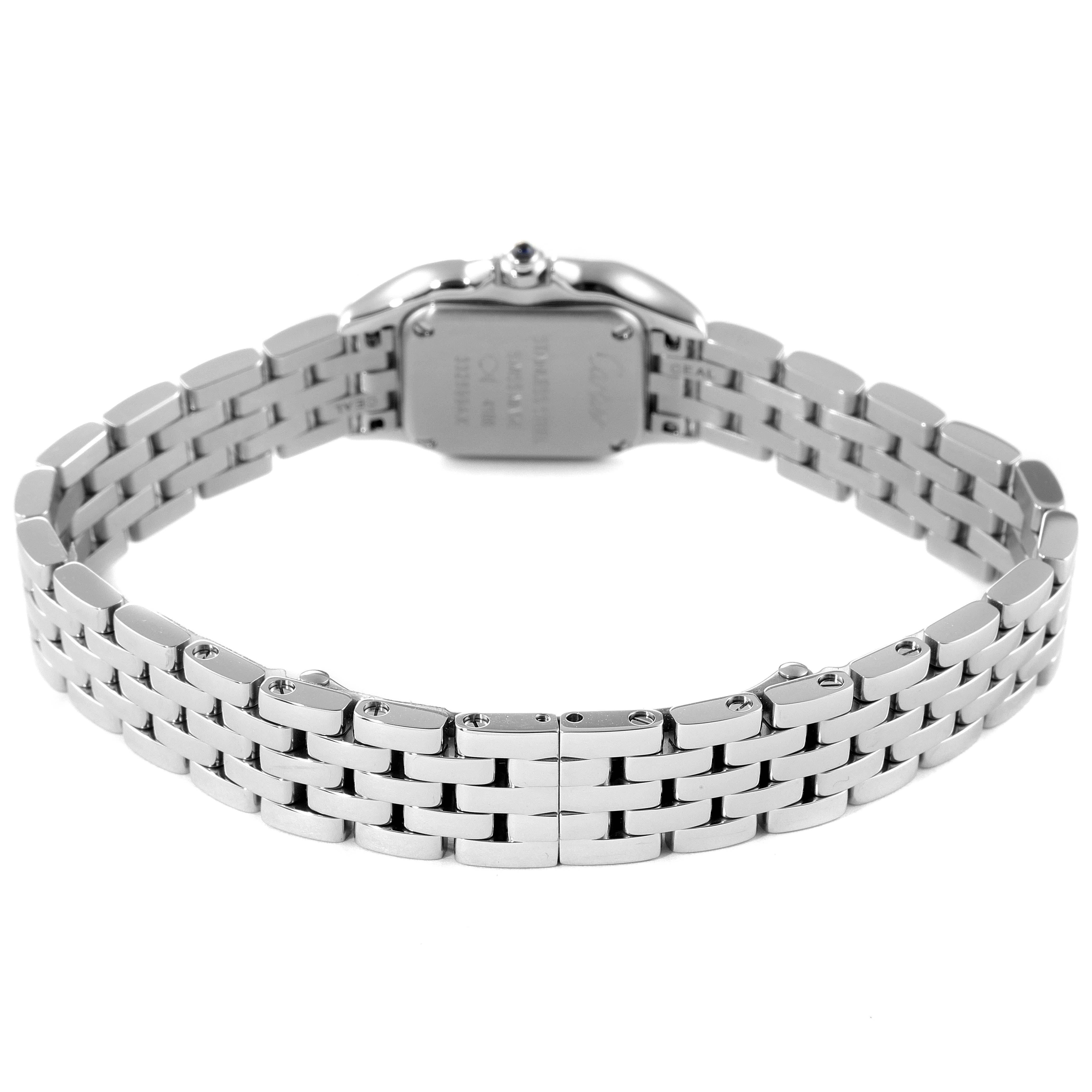 This image shows the back of the Cartier Panthère watch, focusing on the bracelet and case back.