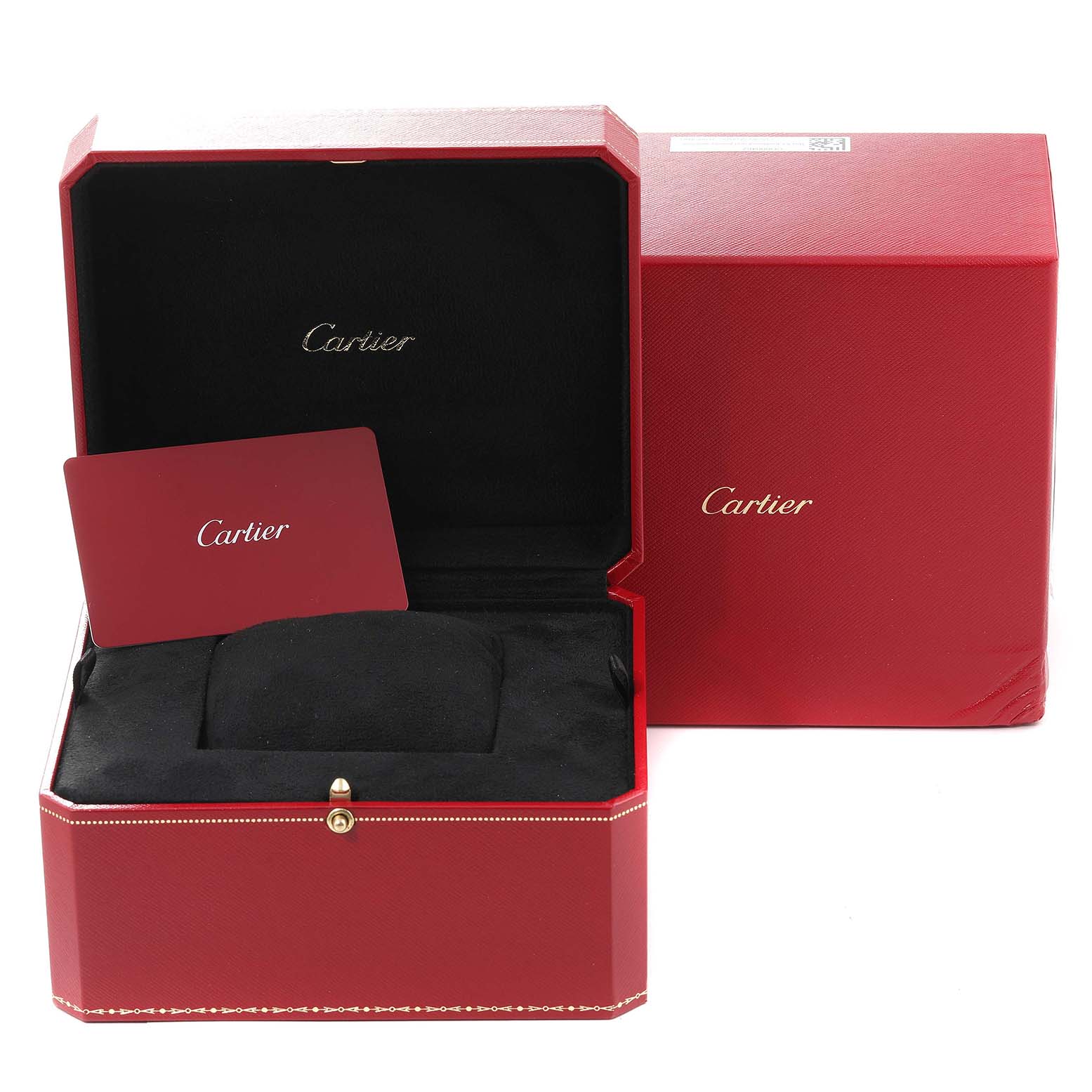 The image shows an open Cartier Panthere W3PN0006 Women's Steel and Gold (two tone) Silver Dial W3PN0006 Women's Steel and Gold (two tone) Silver Dial model watch box with a cushion and brand card inside.