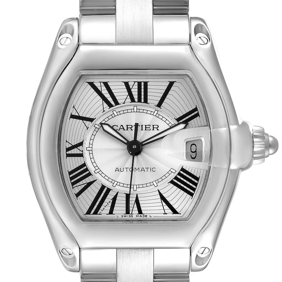 Cartier Roadster Silver Dial Large Steel Mens Watch W62025V3 Papers SwissWatchExpo