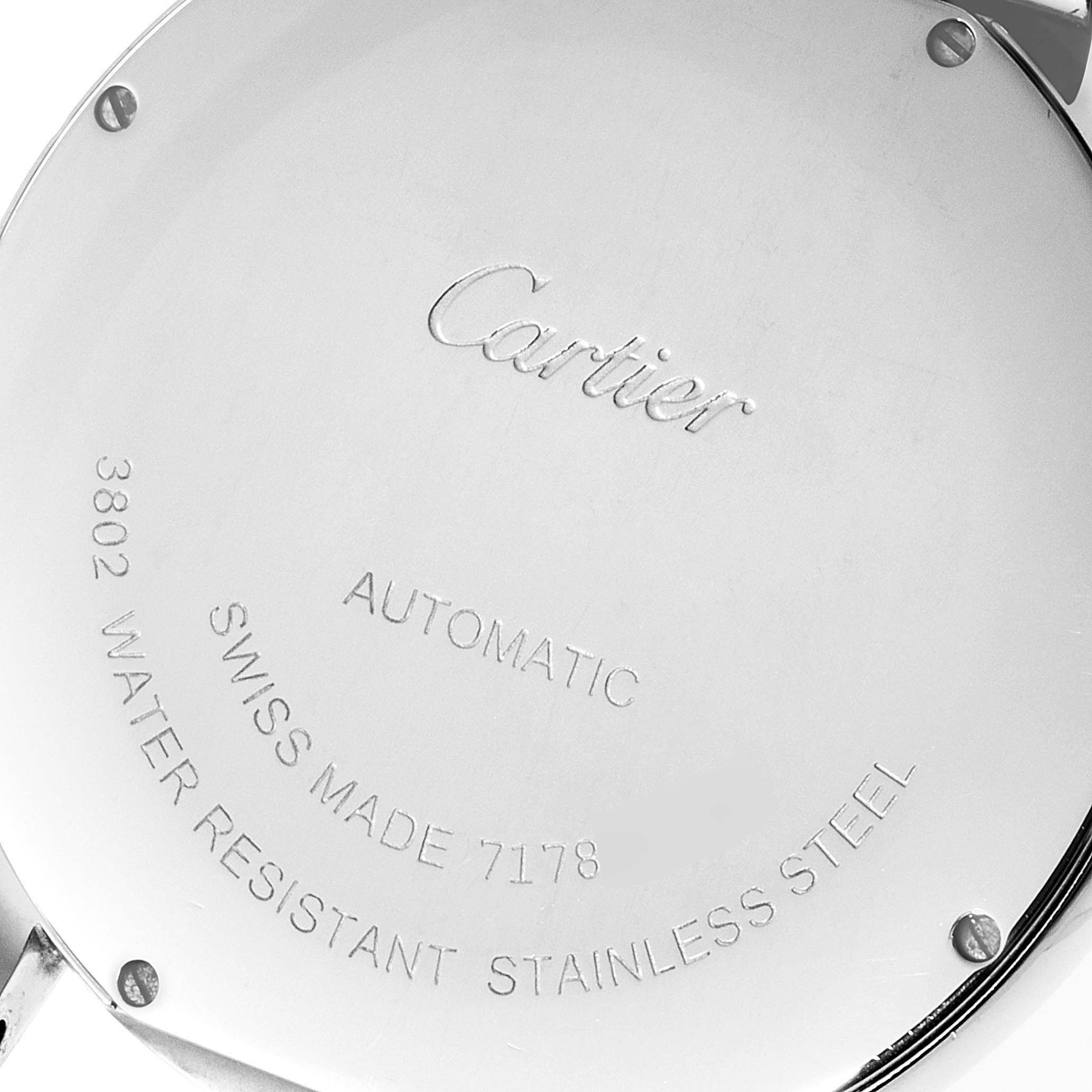 This image shows the back case of the Cartier Ronde WSRN0023 Men's Stainless Steel Blue Dial WSRN0023 Men's Stainless Steel Blue Dial watch.