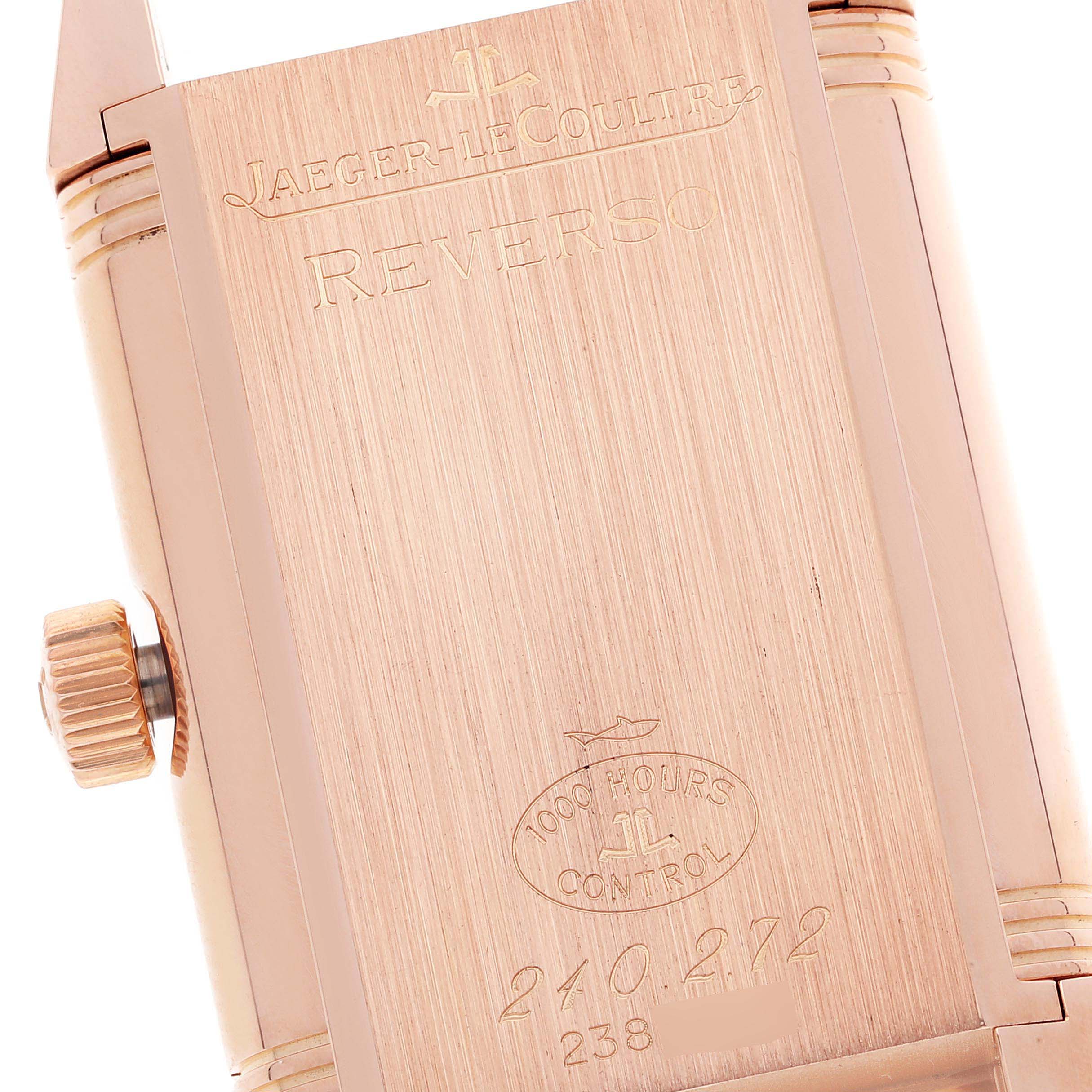 The image shows the back case of a Jaeger-LeCoultre Reverso watch in a close-up view.