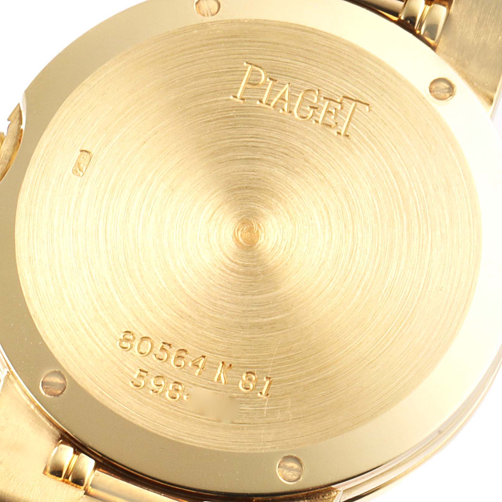 The image shows the back case of the Piaget 80564K81 Women's Yellow Gold Champagne Dial 80564K81 Women's Yellow Gold Champagne Dial Dancer Yellow Gold Champagne Dial Diamond Ladies Watch 80564 model, including its engraved details.