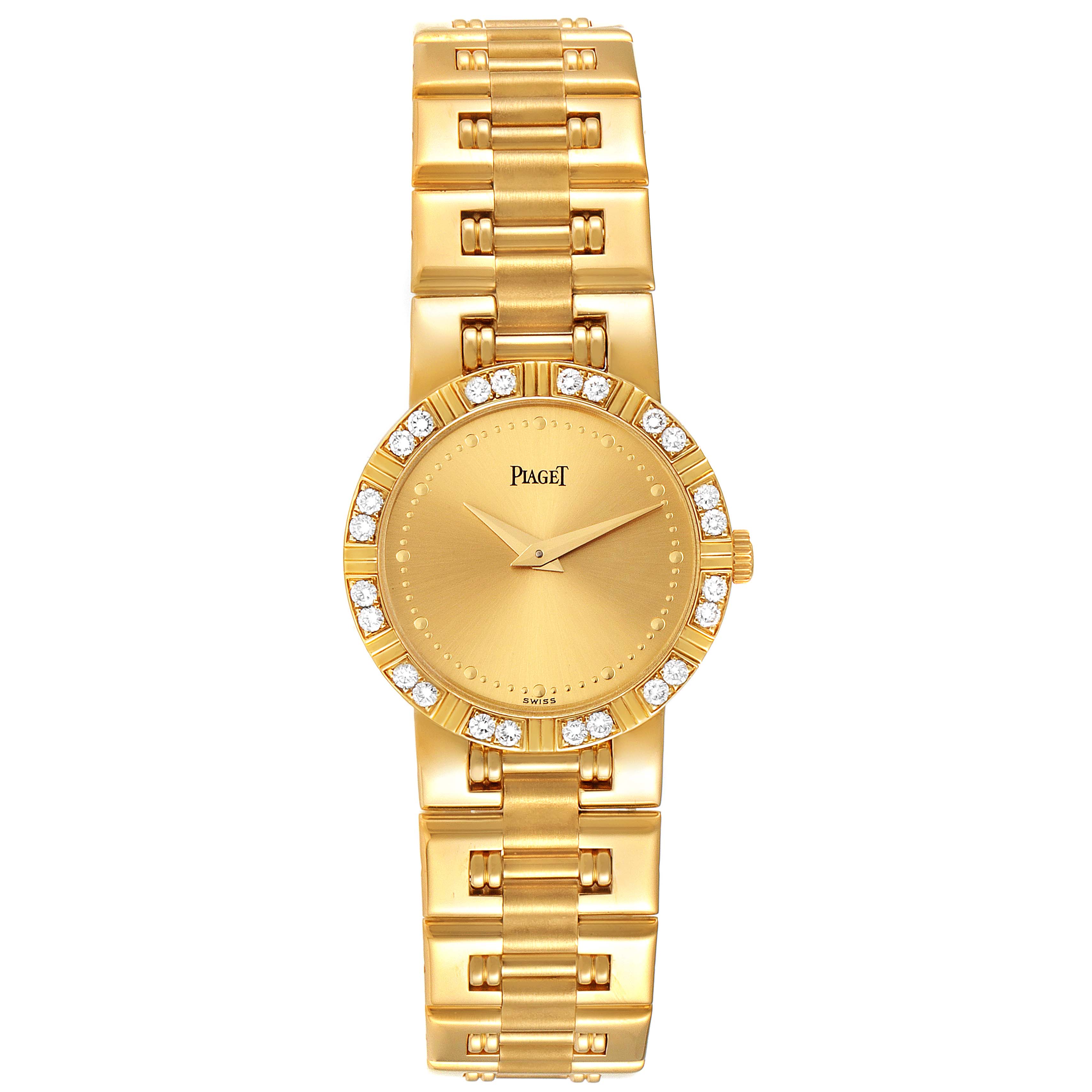 The image shows a front view of the Piaget 80564K81 Women's Yellow Gold Champagne Dial 80564K81 Women's Yellow Gold Champagne Dial Dancer Yellow Gold Champagne Dial Diamond Ladies Watch 80564 Papers model.