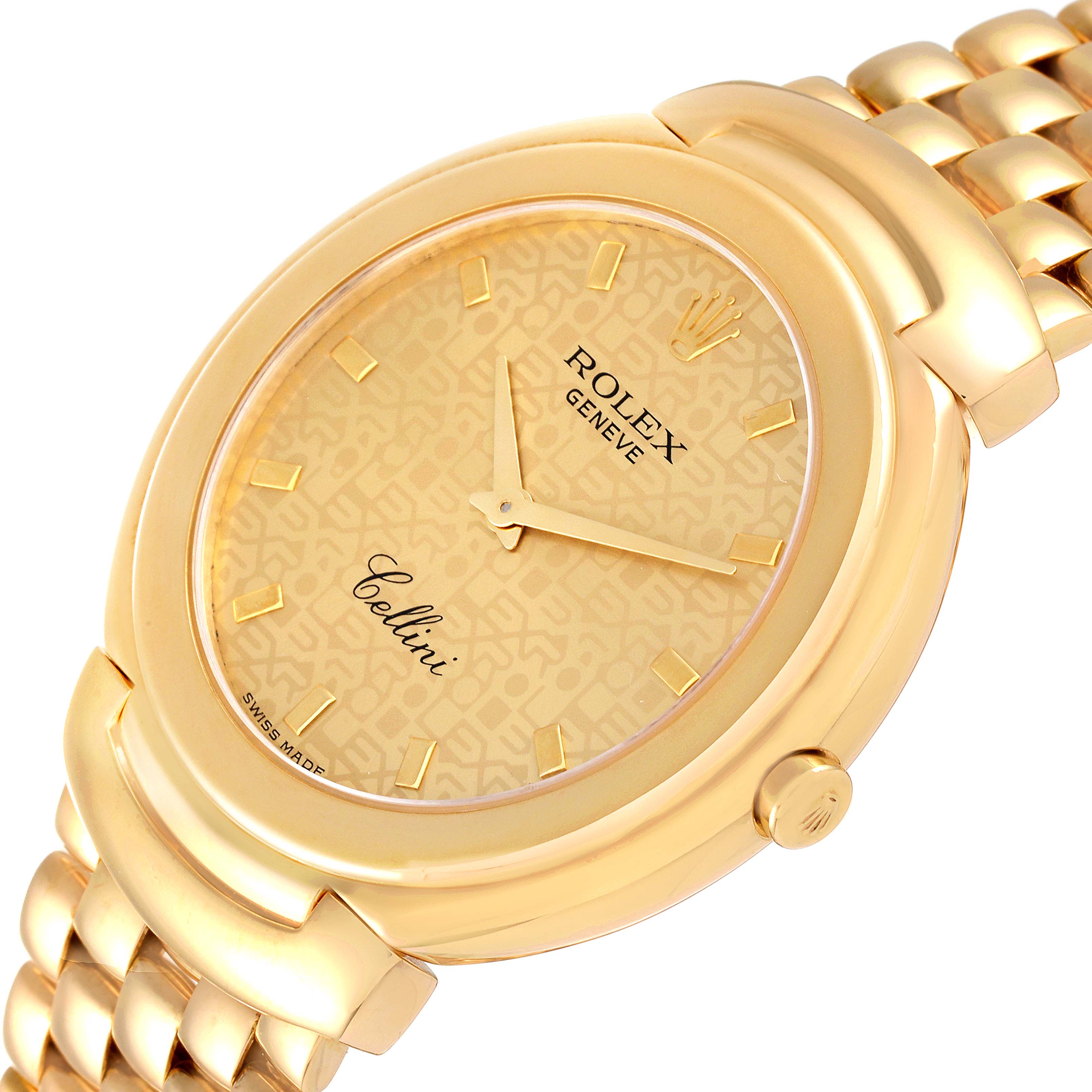 The image shows a close-up, angled view of the Rolex Cellini 6623 Men
s Yellow Gold Champagne Dial 6623 Men
s Yellow Gold Champagne Dial watch, highlighting its gold face, hands, crown, and partial bracelet.