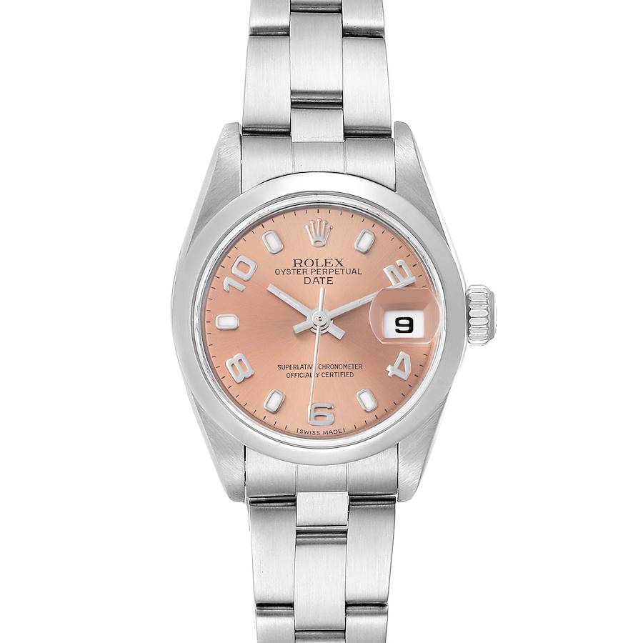 Rolex Date 26 Salmon Dial Domed Bezel Steel Ladies Watch 79160 SwissWatchExpo
