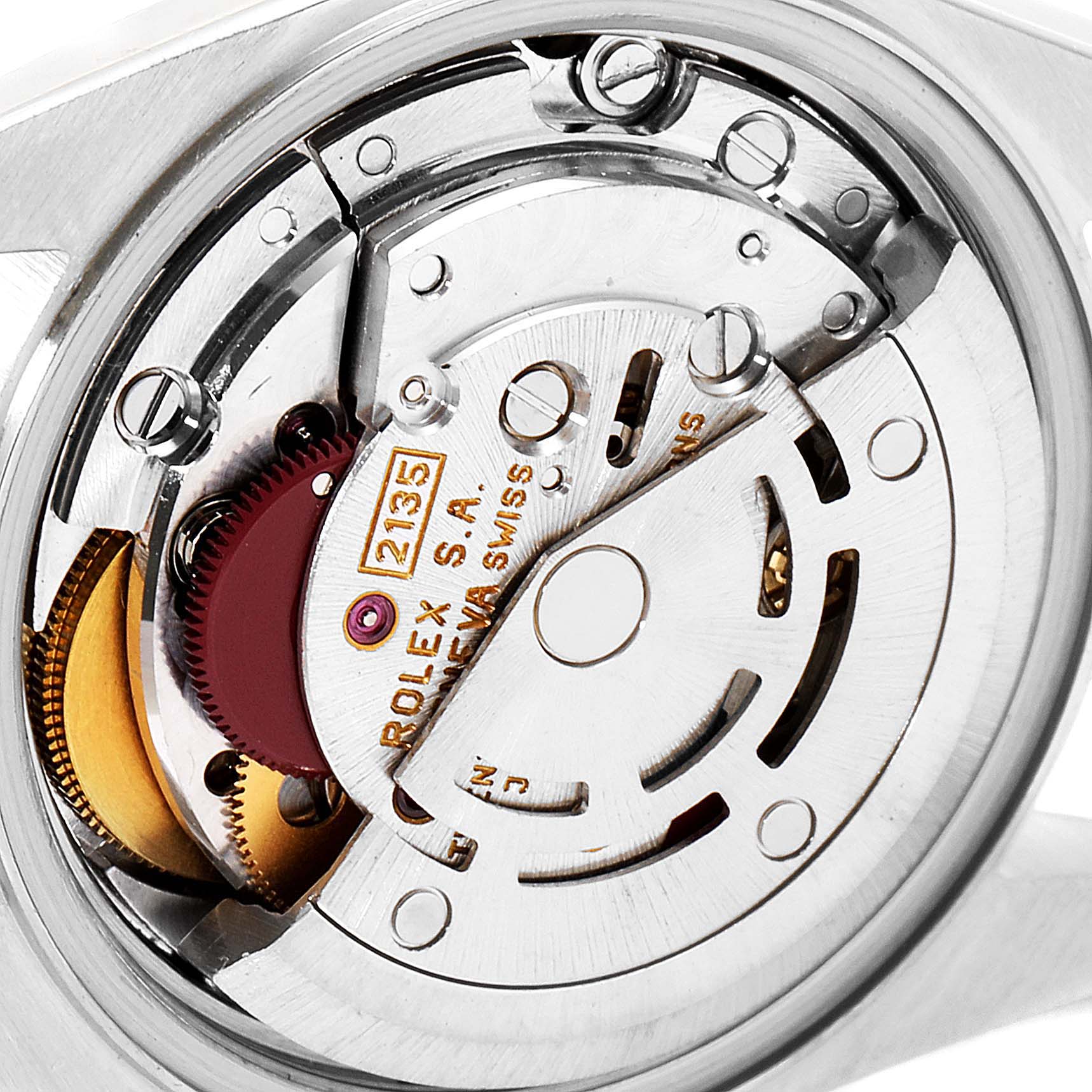 The image shows the inner mechanical parts of a Rolex Datejust 69173 Women
s Steel and Gold (two tone) Blue Dial 69173 Women
s Steel and Gold (two tone) Blue Dial watch, specifically the movement mechanism.