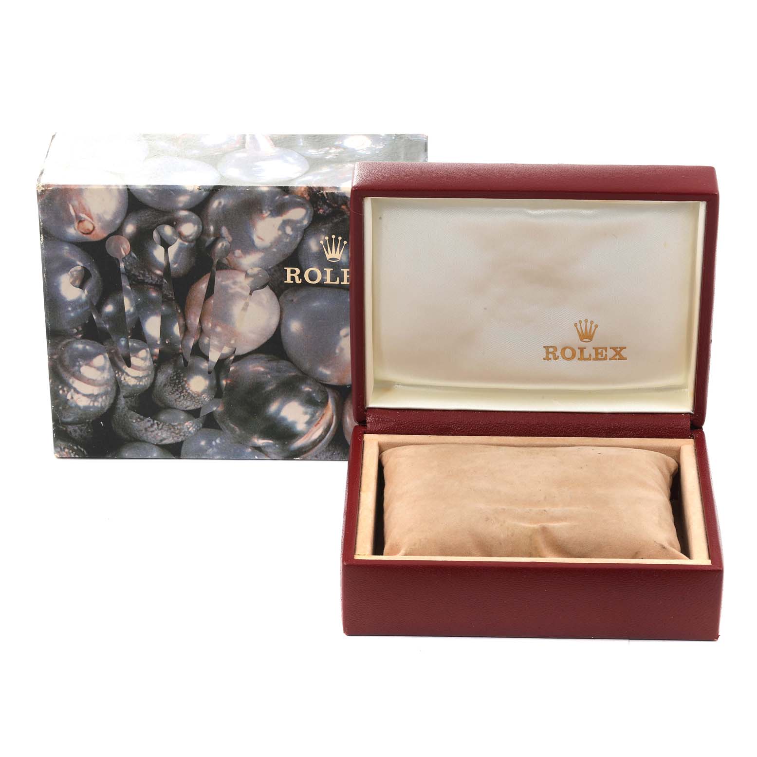 The image shows a Rolex Datejust 69173 Women's Steel and Gold (two tone) White Dial 69173 Women's Steel and Gold (two tone) White Dial watch box and its outer packaging, with the box open and displaying the interior.