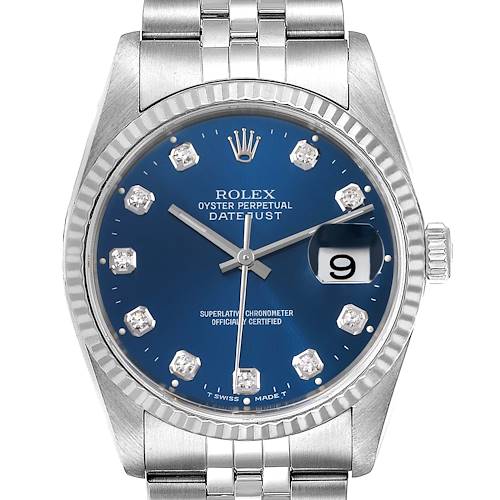 Photo of Rolex Datejust 36 Steel White Gold Blue Diamond Dial Mens Watch 16234