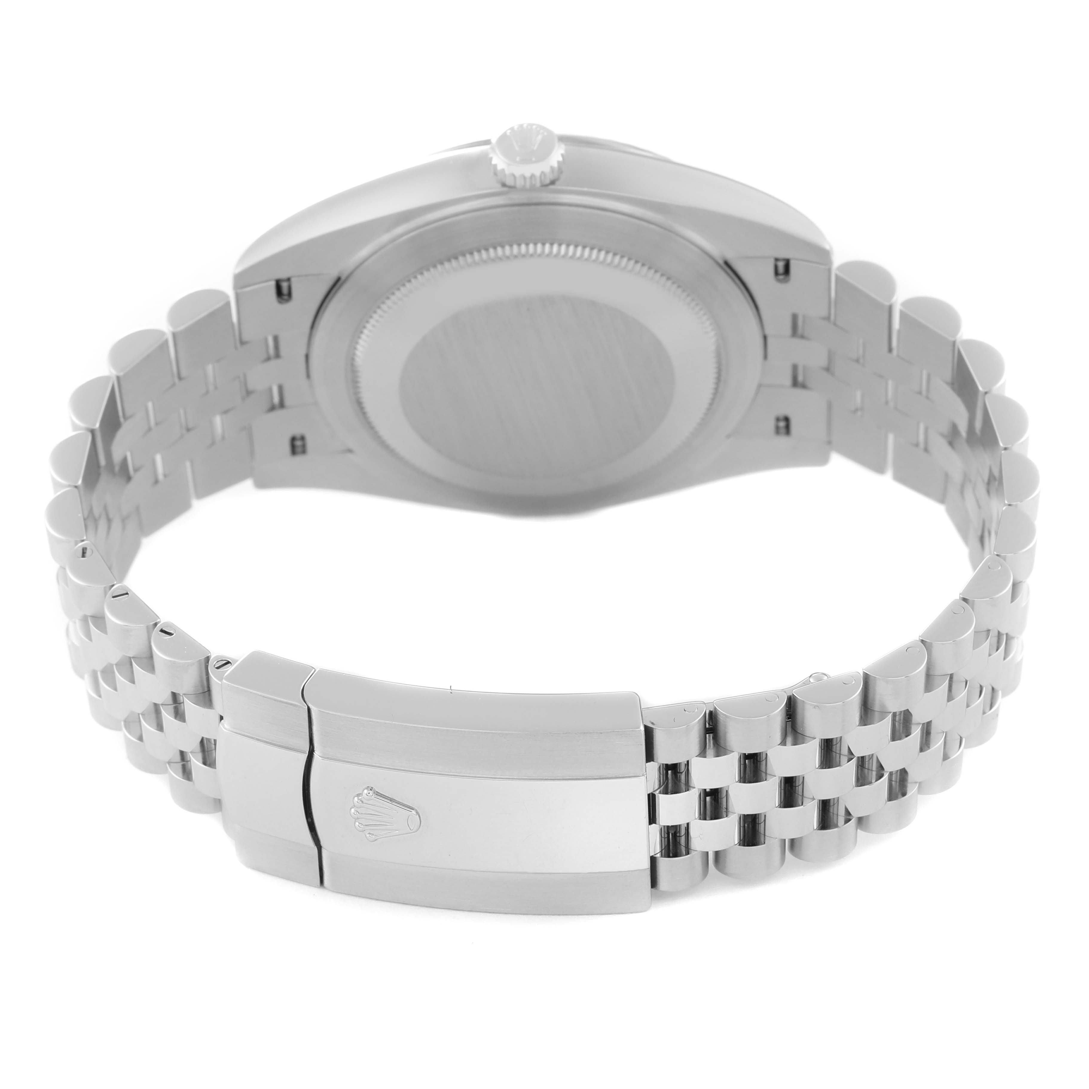 The image shows the back case and bracelet clasp of a Rolex Datejust 41 126334 Men
s Stainless Steel Grey Dial 126334 Men
s Stainless Steel Grey Dial watch from a rear angle.