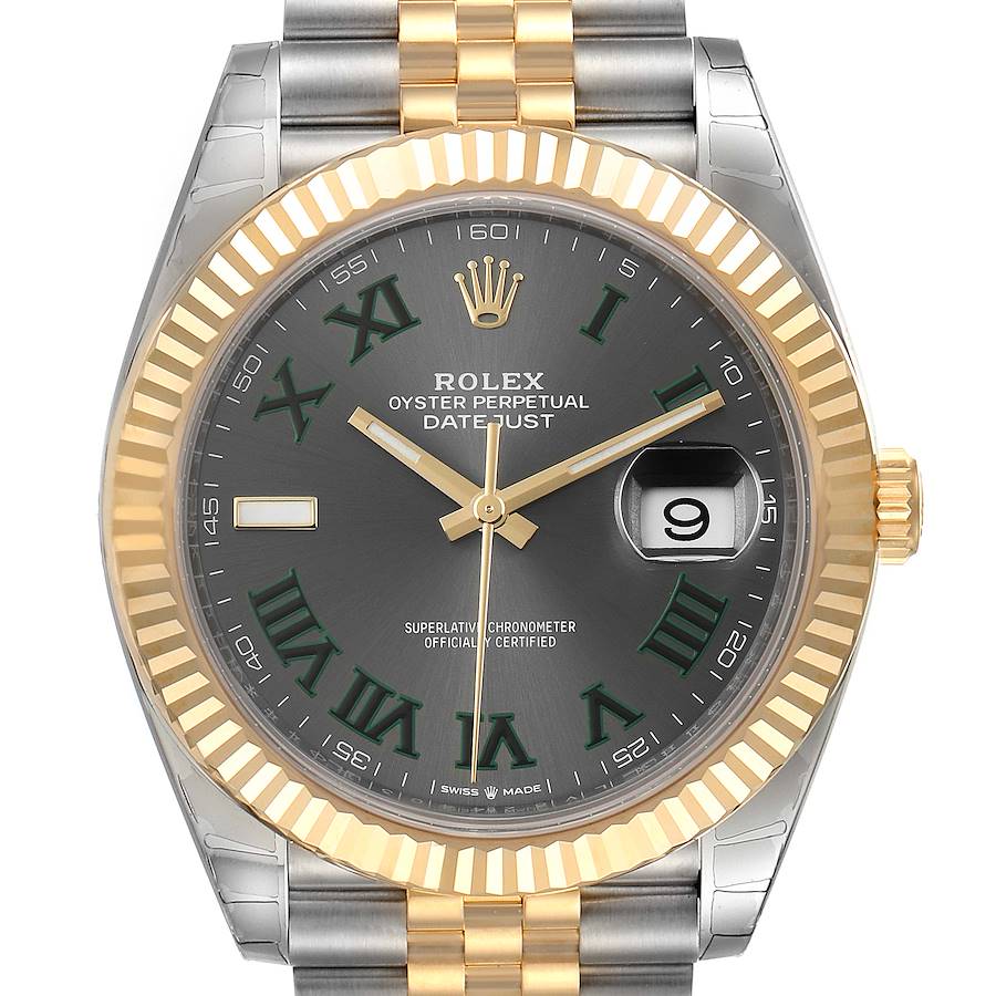 Rolex Datejust 41 Steel Yellow Gold Grey Dial Green Numerals Mens Watch 126333 SwissWatchExpo