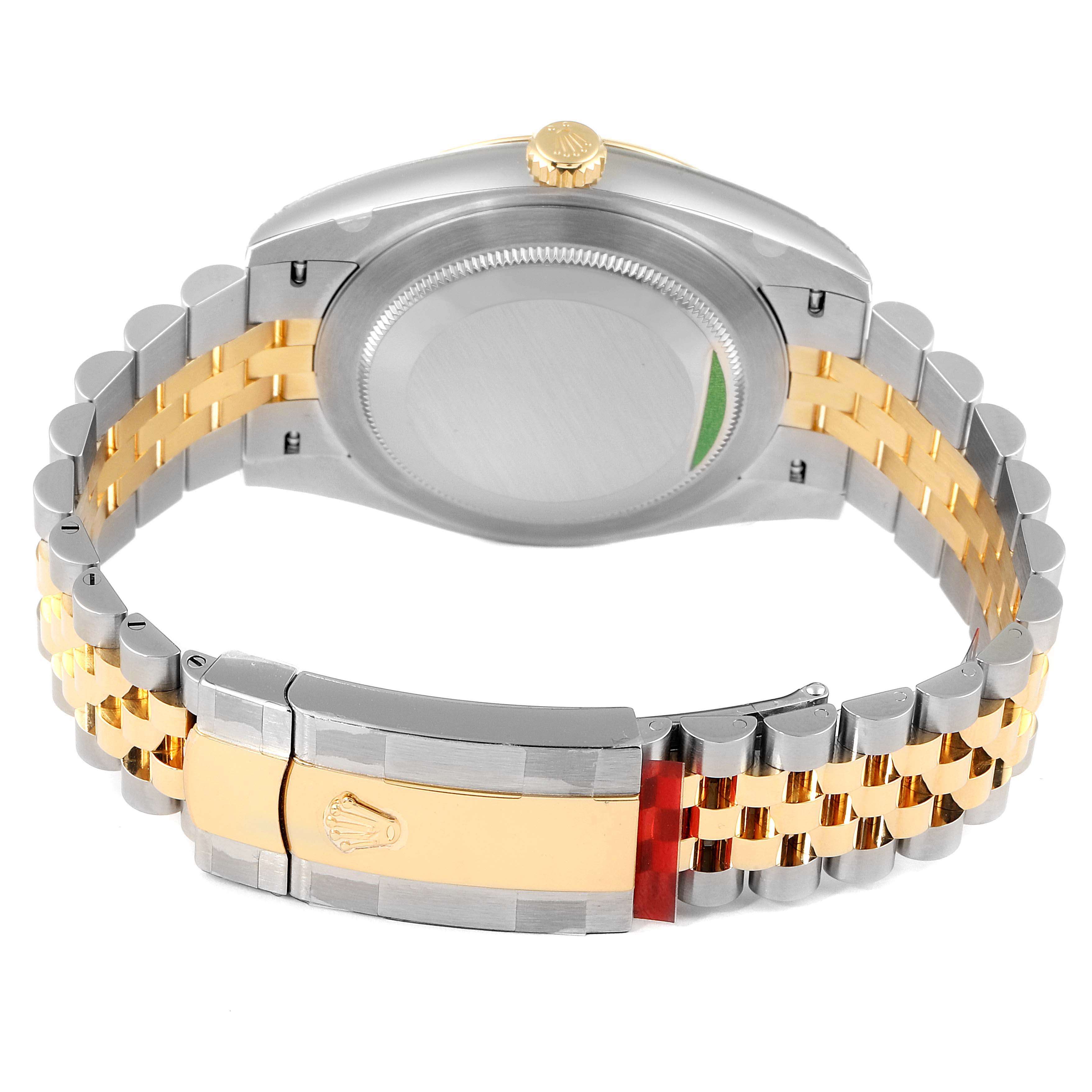 The image shows the back case and bracelet clasp of the Rolex Datejust 41 126333 Men's Steel and Gold (two tone) Grey Dial 126333 Men's Steel and Gold (two tone) Grey Dial watch at a rear and slightly elevated angle.