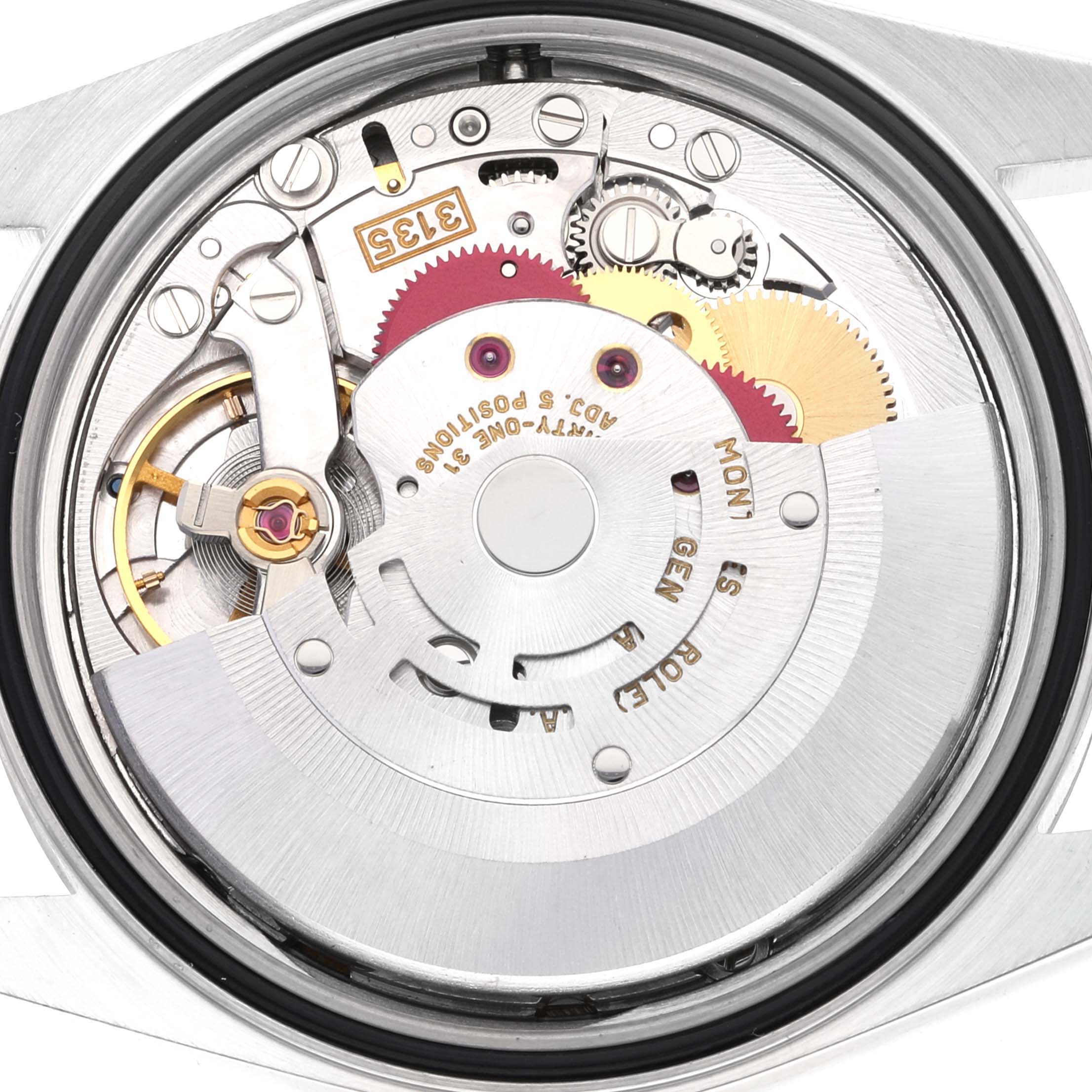 This image shows the internal mechanical movement of the Rolex Datejust 16234 Men's Stainless Steel Blue Dial 16234 Men's Stainless Steel Blue Dial watch, viewed from the back.