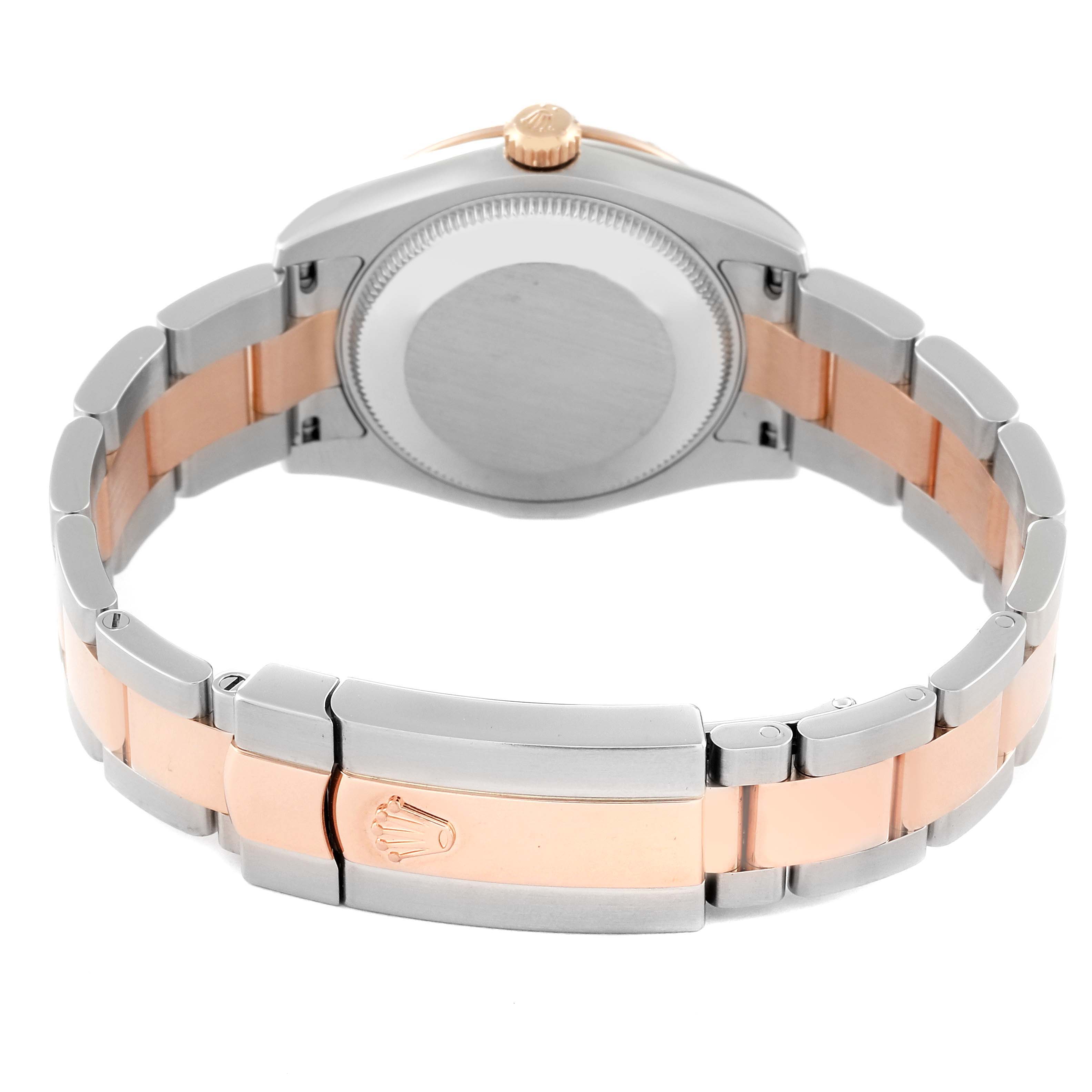 The image shows the back case and bracelet of a Rolex Mid-Size 178341 Women's Steel and Gold (two tone) Brown Dial 178341 Women's Steel and Gold (two tone) Brown Dial model watch at a rear angle.