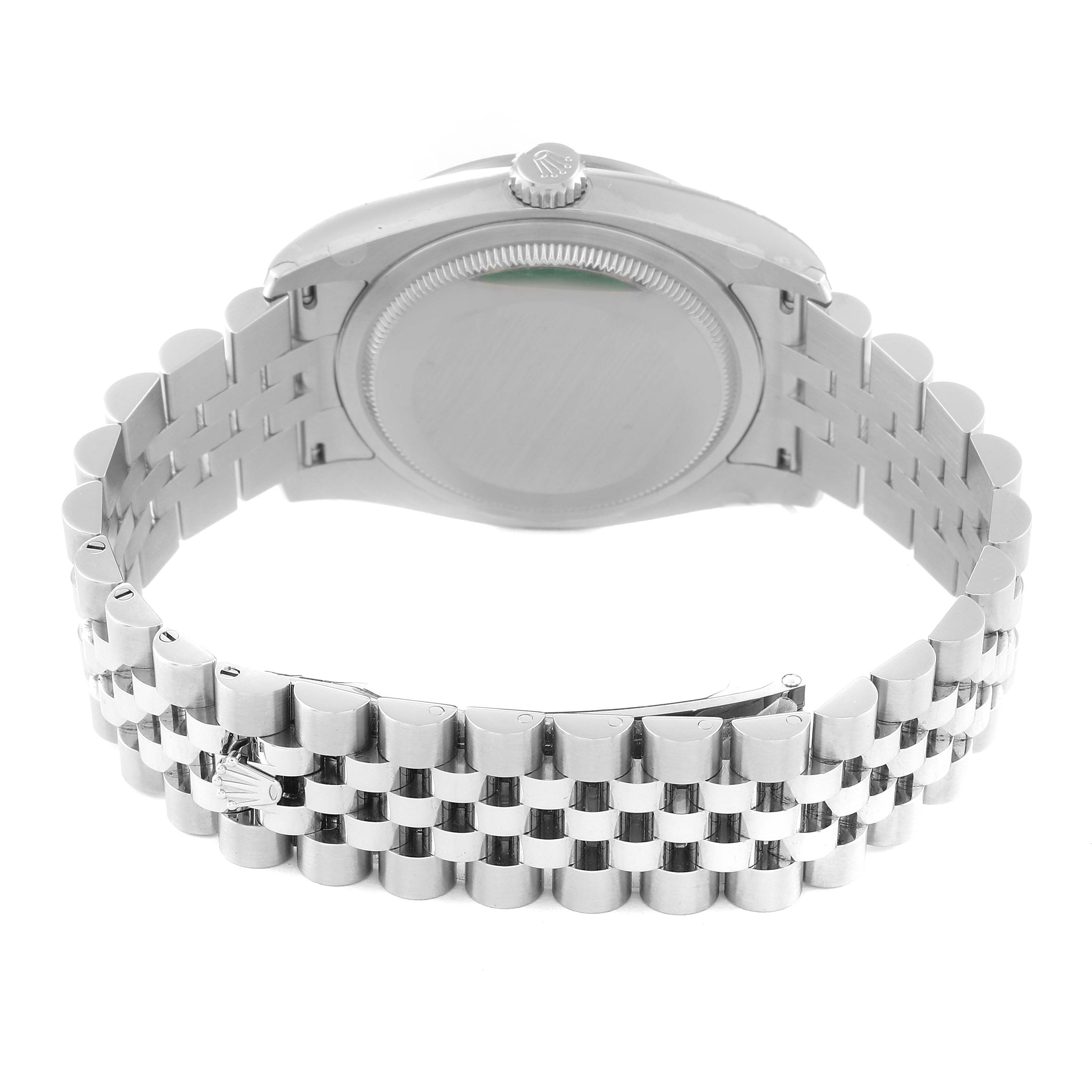 The image shows the back view of a Rolex Datejust 116244 Men's Stainless Steel Silver Dial 116244 Men's Stainless Steel Silver Dial watch focusing on the case back and the bracelet.