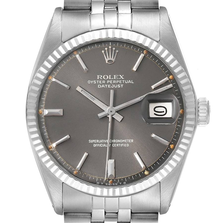 Rolex Datejust Steel White Gold Sigma Grey Ghost Dial Vintage Mens Watch 1601 SwissWatchExpo