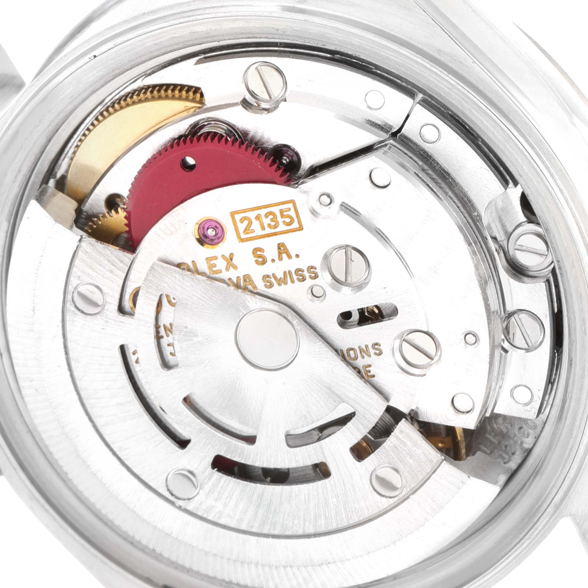 This image shows a close-up view of the movement and internal components of a Rolex Datejust 69174 Women
s Stainless Steel Silver Dial 69174 Women
s Stainless Steel Silver Dial watch.