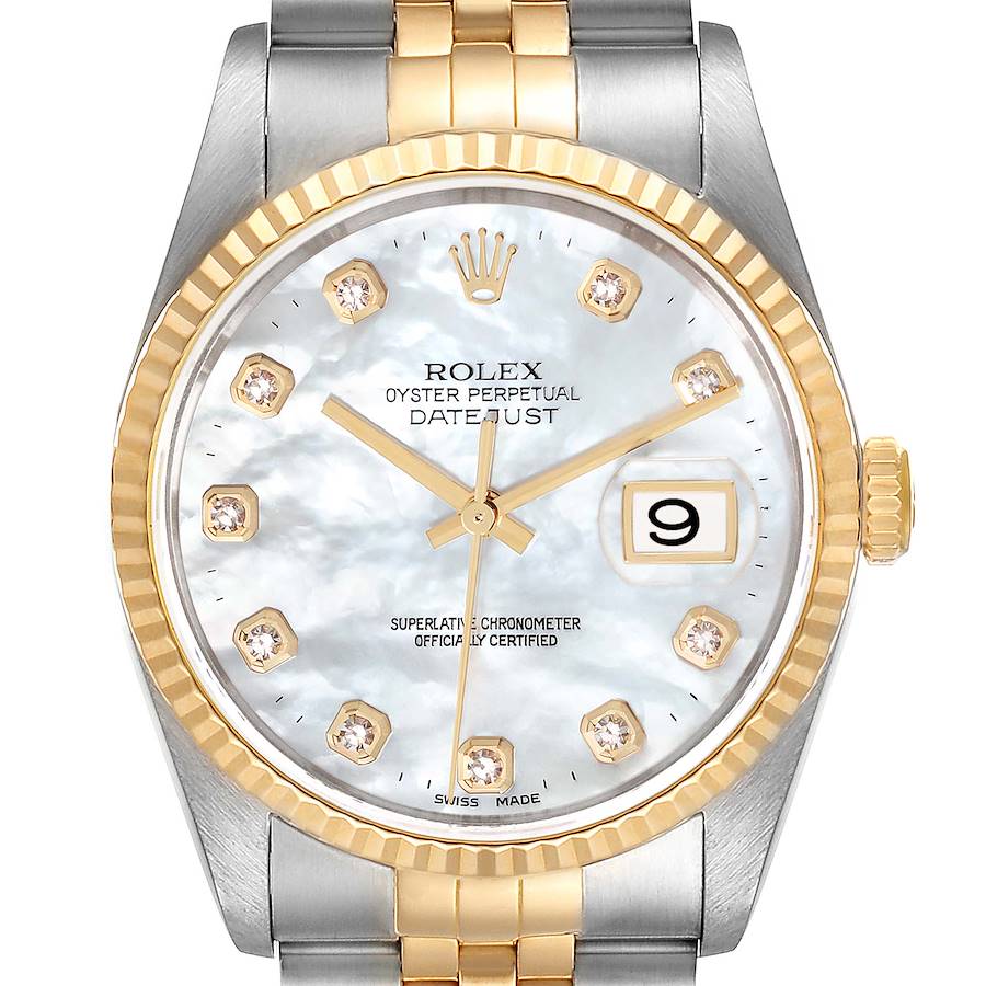 Rolex Datejust Steel Yellow Gold Mother of Pearl Diamond Mens Watch 16233 SwissWatchExpo