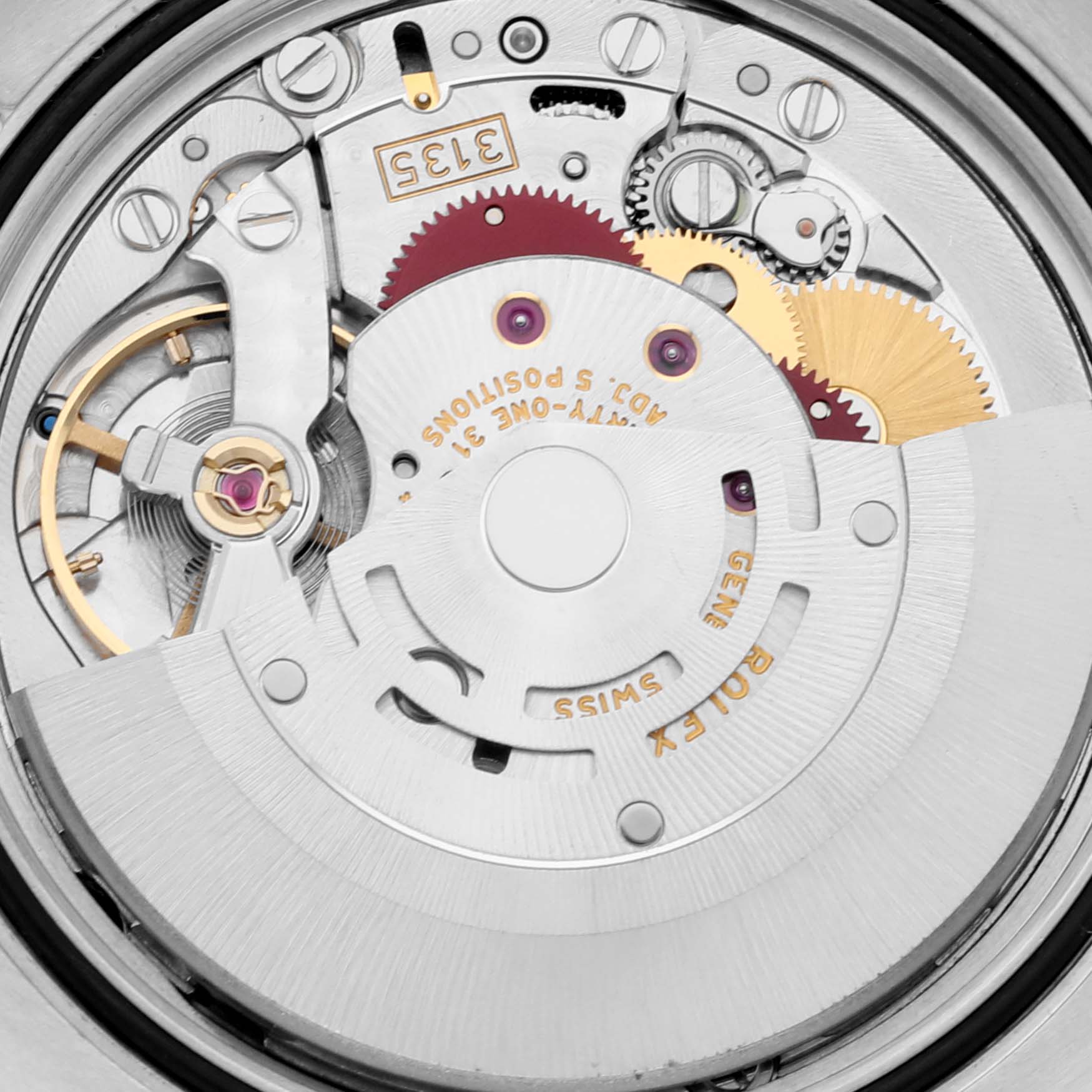 The image displays the intricate internal mechanism of the Rolex Turn-o-Graph 116264 Men's Stainless Steel Black Dial 116264 Men's Stainless Steel Black Dial, viewed from the back showing the movement.