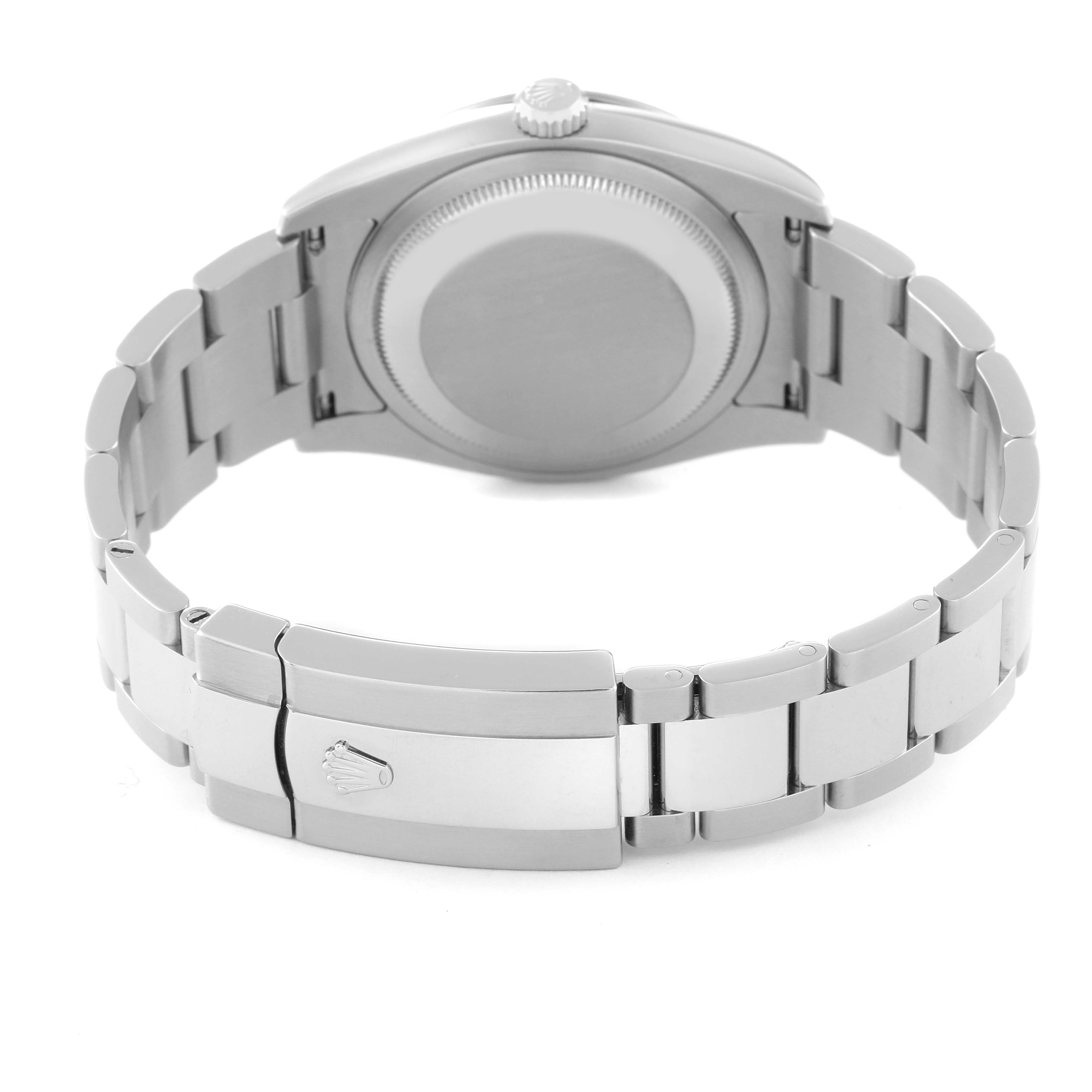 The image shows the back view and bracelet of a Rolex Turn-o-Graph 116264 Men's Stainless Steel Black Dial 116264 Men's Stainless Steel Black Dial watch, highlighting the clasp with the Rolex logo.