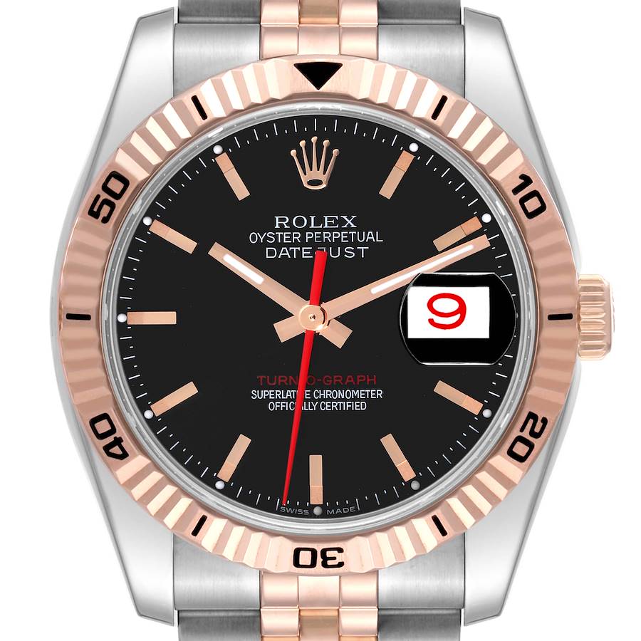 Rolex Datejust Turnograph Black Dial Steel Rose Gold Mens Watch 116261 Box Card SwissWatchExpo