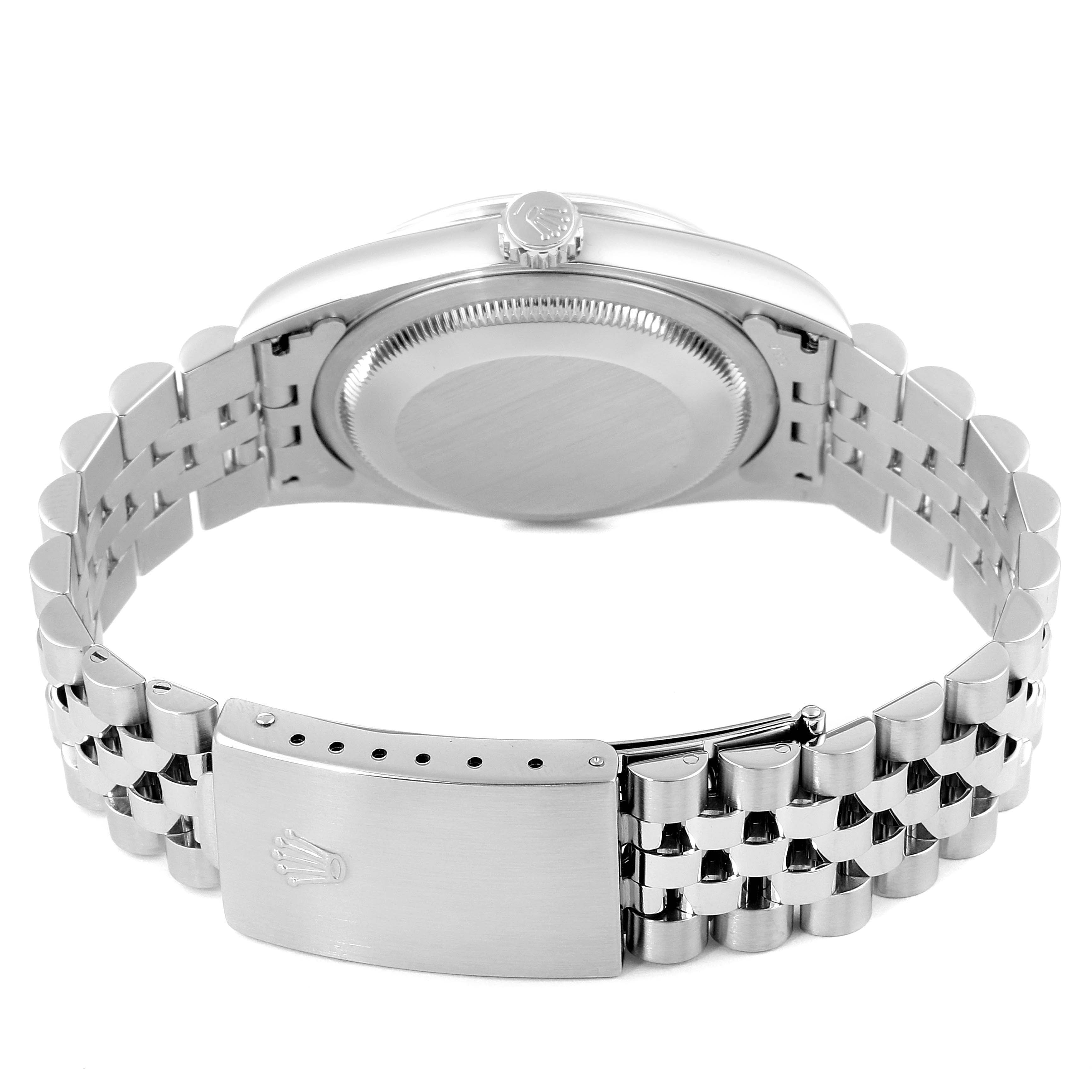 The image shows the back case and bracelet of a Rolex Datejust 16200 Men
s Stainless Steel White Dial 16200 Men
s Stainless Steel White Dial watch, highlighting the clasp and crown.