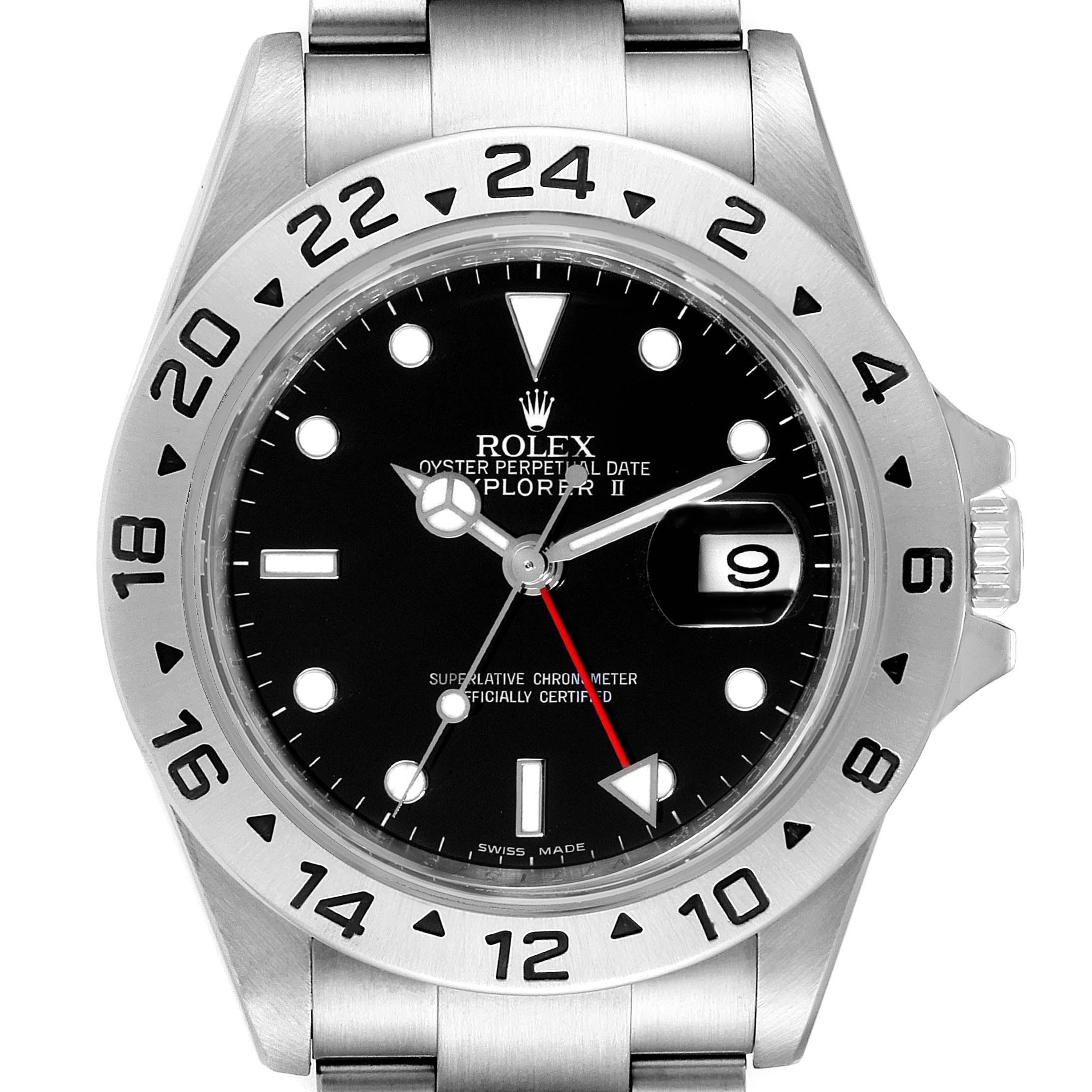The image shows a front view of the Rolex Explorer 16570 Men
s Stainless Steel Black Dial 16570 Men
s Stainless Steel Black Dial watch, highlighting the dial, bezel, and a portion of the bracelet.