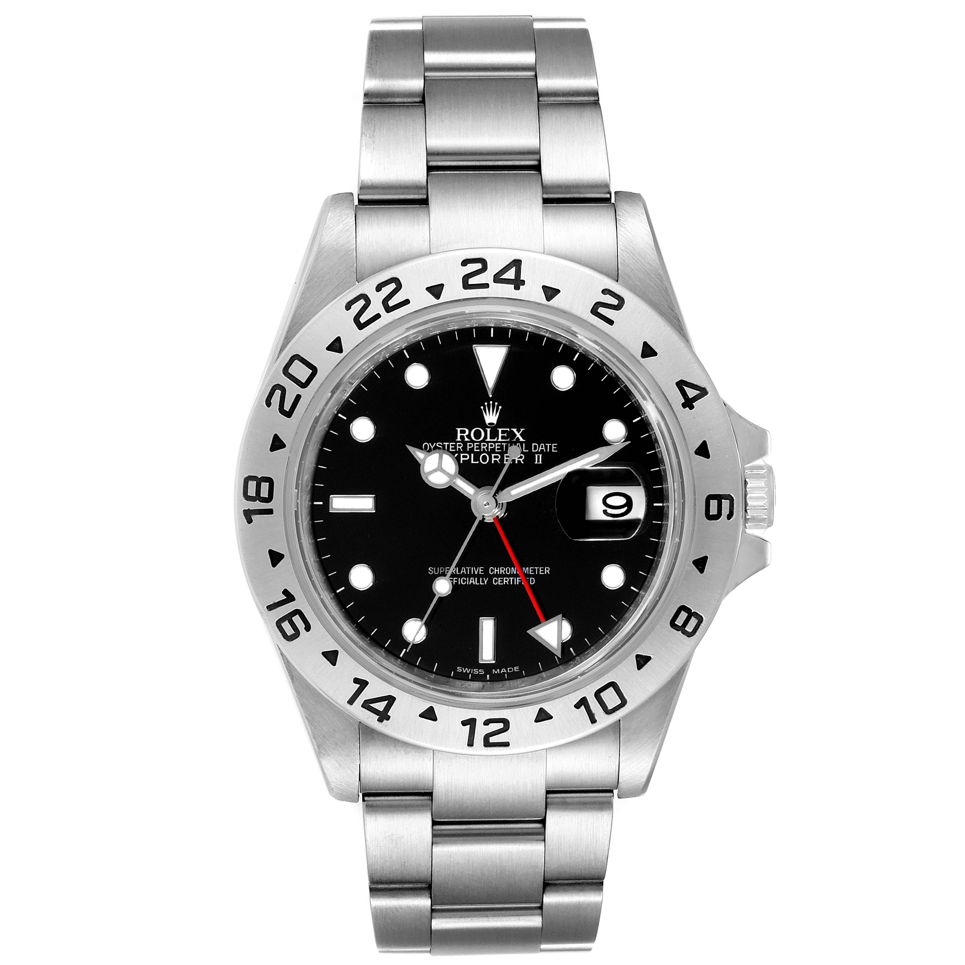 The Rolex Explorer 16570 Men
s Stainless Steel Black Dial 16570 Men
s Stainless Steel Black Dial model is shown from the front, highlighting the dial, bezel, and metal bracelet.