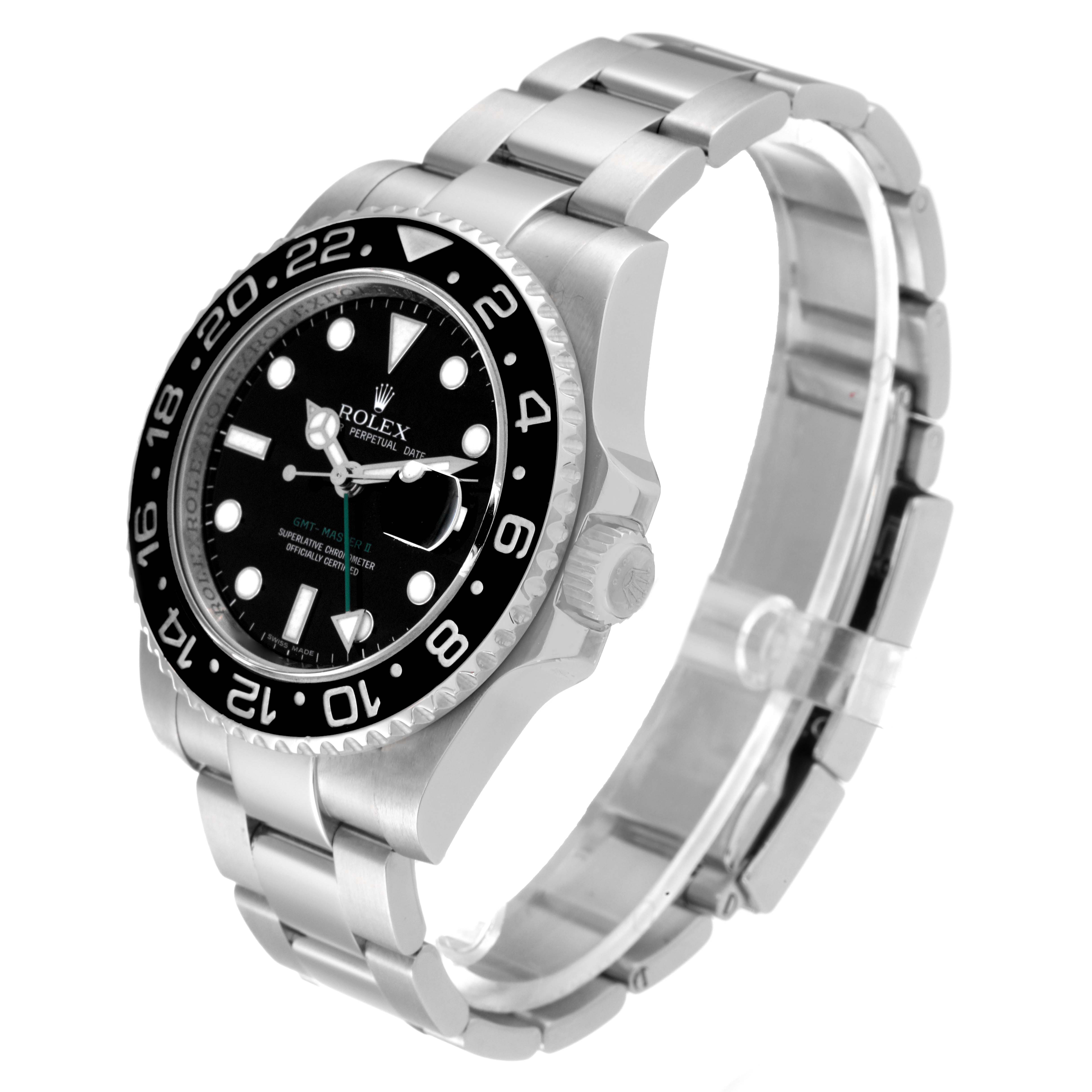 The Rolex GMT-Master 116710 Men
s Stainless Steel Black Dial 116710 Men
s Stainless Steel Black Dial watch is shown at an angle from the front-right, displaying its bezel, dial, crown, and bracelet.