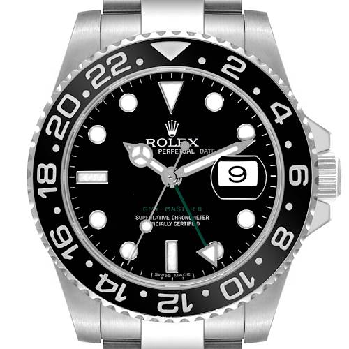 Photo of Rolex GMT Master II Black Dial Green Hand Steel Mens Watch 116710 Box Papers