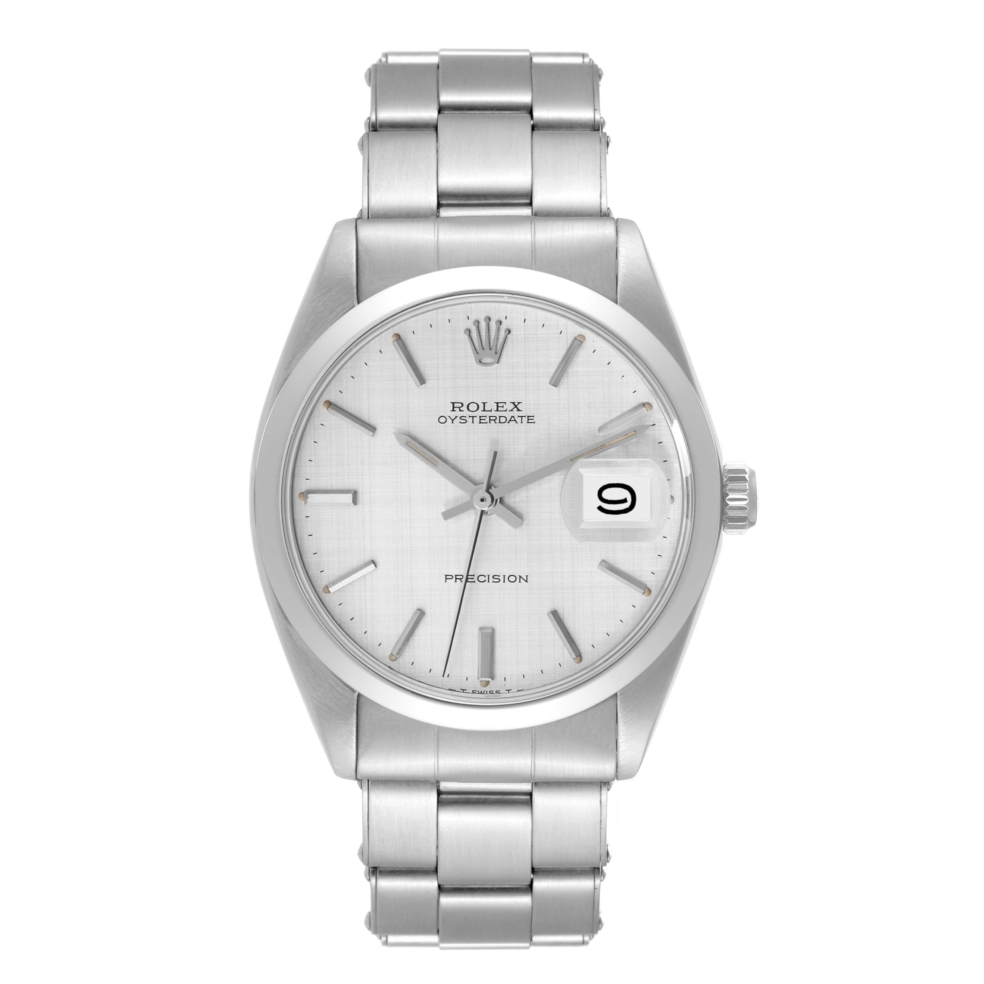 The image shows a front view of a Vintage Collection Rolex Oysterdate Precision watch with a metal band.