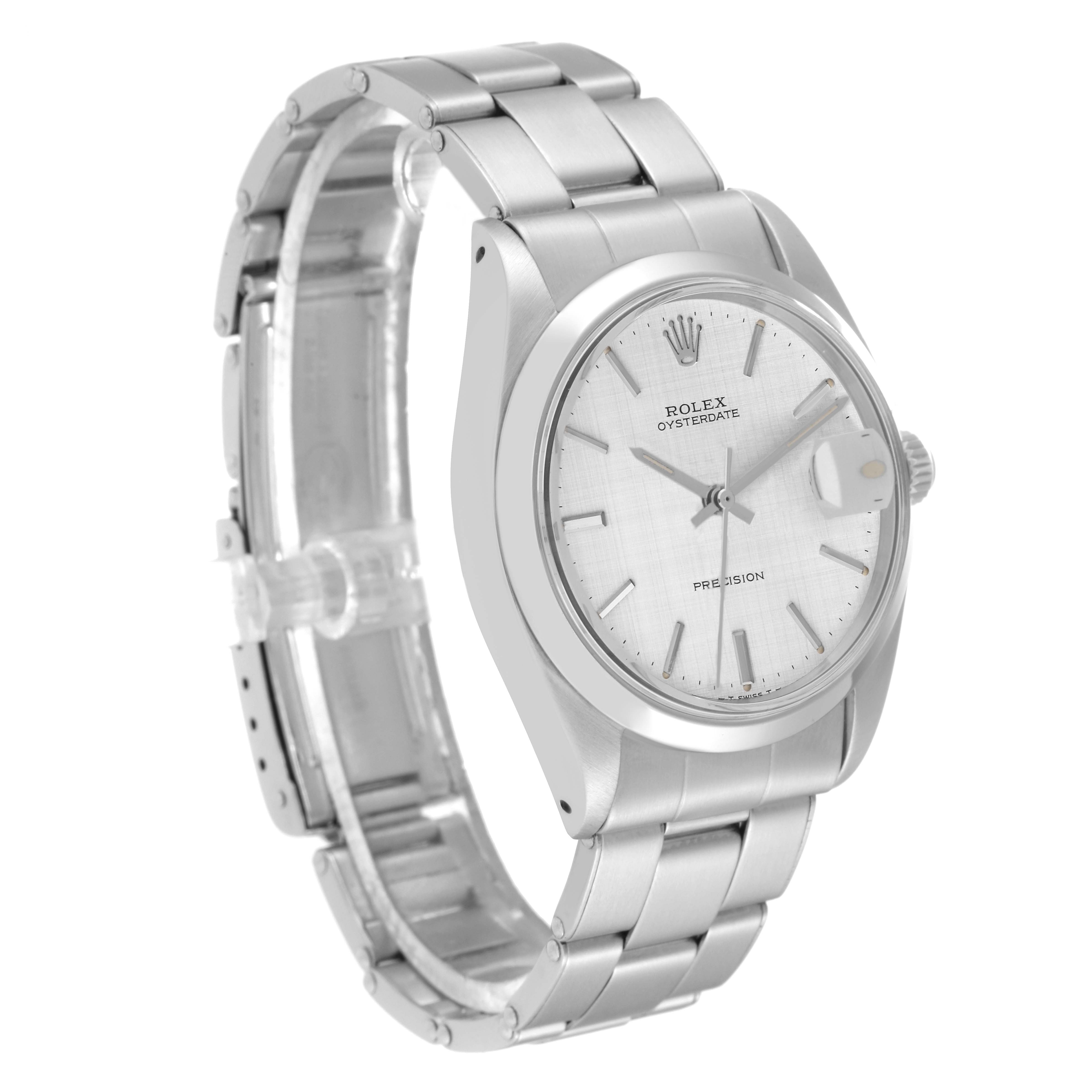 This image displays a Rolex Vintage Collection 6694 Men's Stainless Steel Silver Dial 6694 Men's Stainless Steel Silver Dial watch from a left-side angle, showing the face, bezel, bracelet, and part of the clasp.