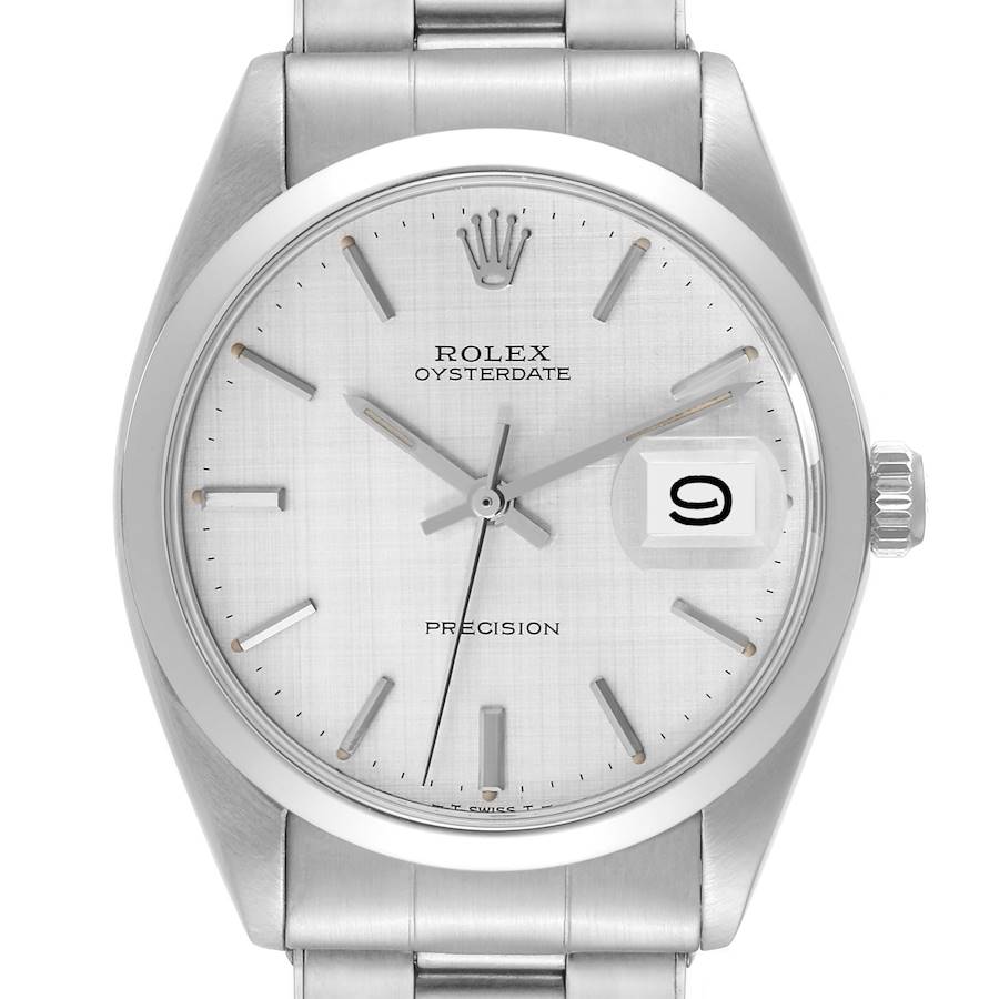 Rolex OysterDate Precision Silver Linen Dial Steel Vintage Mens Watch 6694 SwissWatchExpo