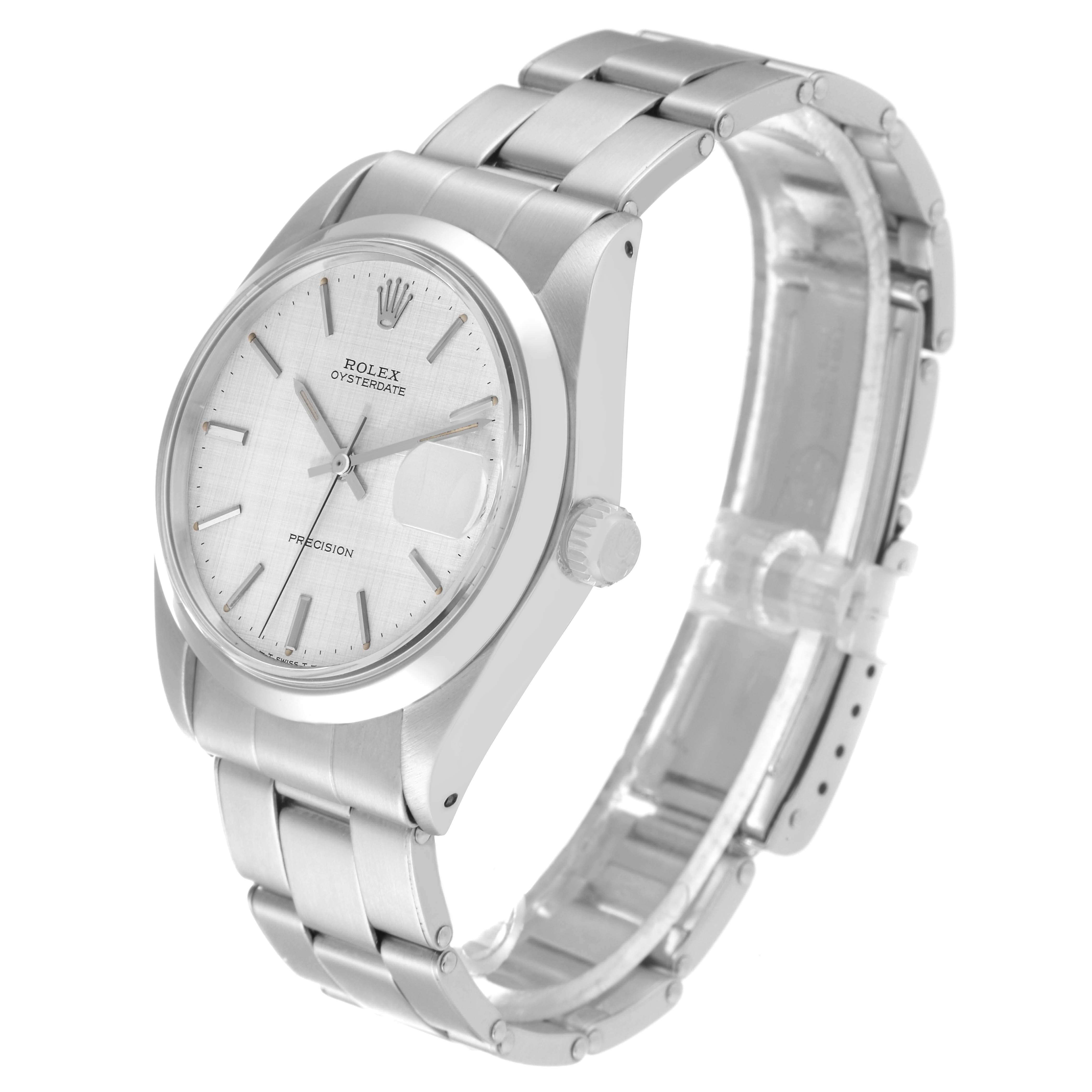 The image shows a Rolex Vintage Collection 6694 Men's Stainless Steel Silver Dial 6694 Men's Stainless Steel Silver Dial model watch at an angled side view, highlighting the dial, bezel, and bracelet.