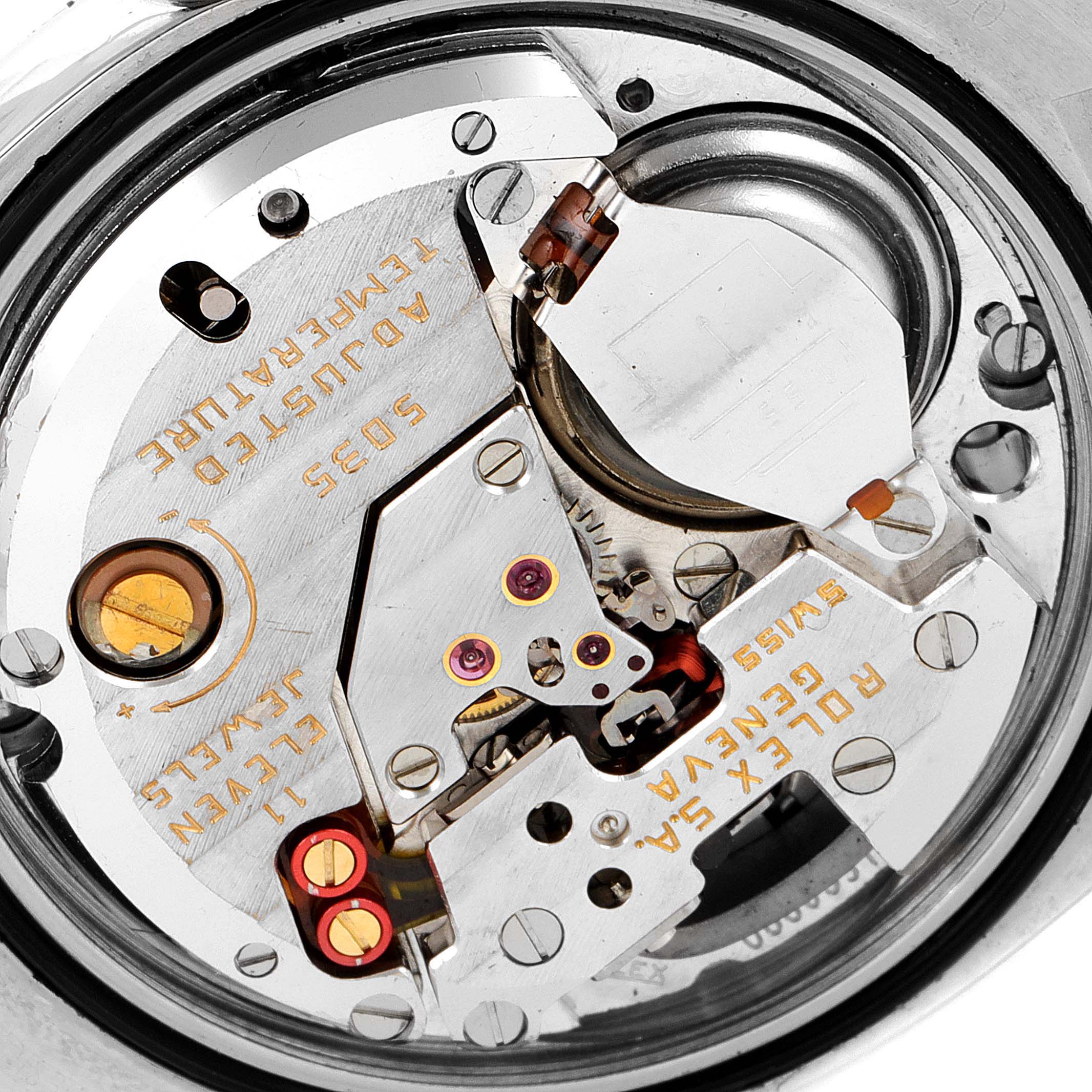This close-up image shows the internal mechanism and components of a Rolex Oysterquartz 17000 Men's Stainless Steel Silver Dial 17000 Men's Stainless Steel Silver Dial watch.