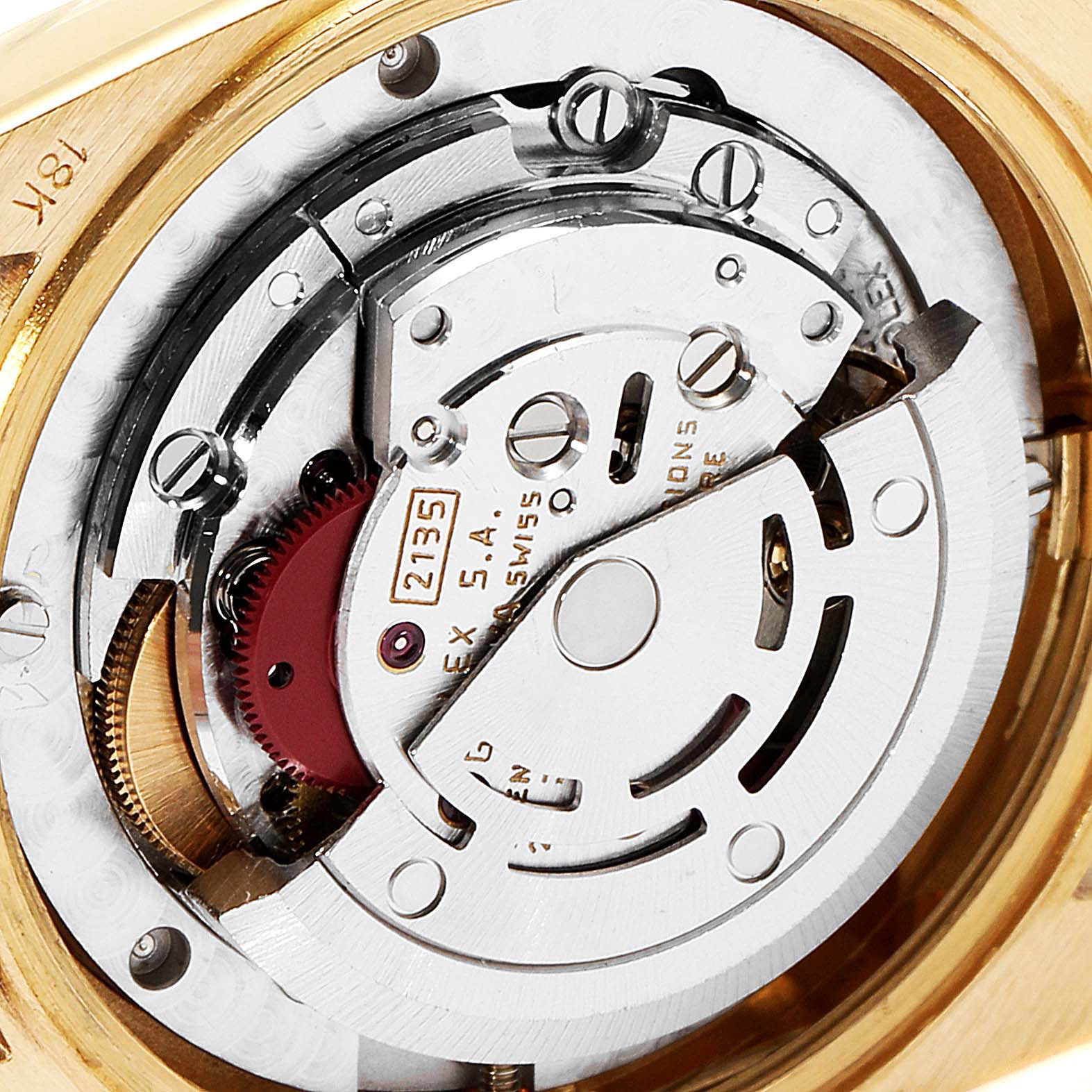 This image shows the internal movement mechanisms of a Rolex President 68278 Women
s Yellow Gold Champagne Dial 68278 Women
s Yellow Gold Champagne Dial model watch.