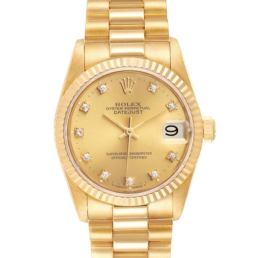 Rolex President Datejust 31 Midsize 18K Gold Diamond Watch 68278 Box SwissWatchExpo