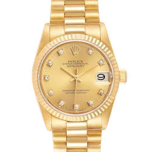 Photo of Rolex President Datejust 31 Midsize 18K Gold Diamond Watch 68278 Box
