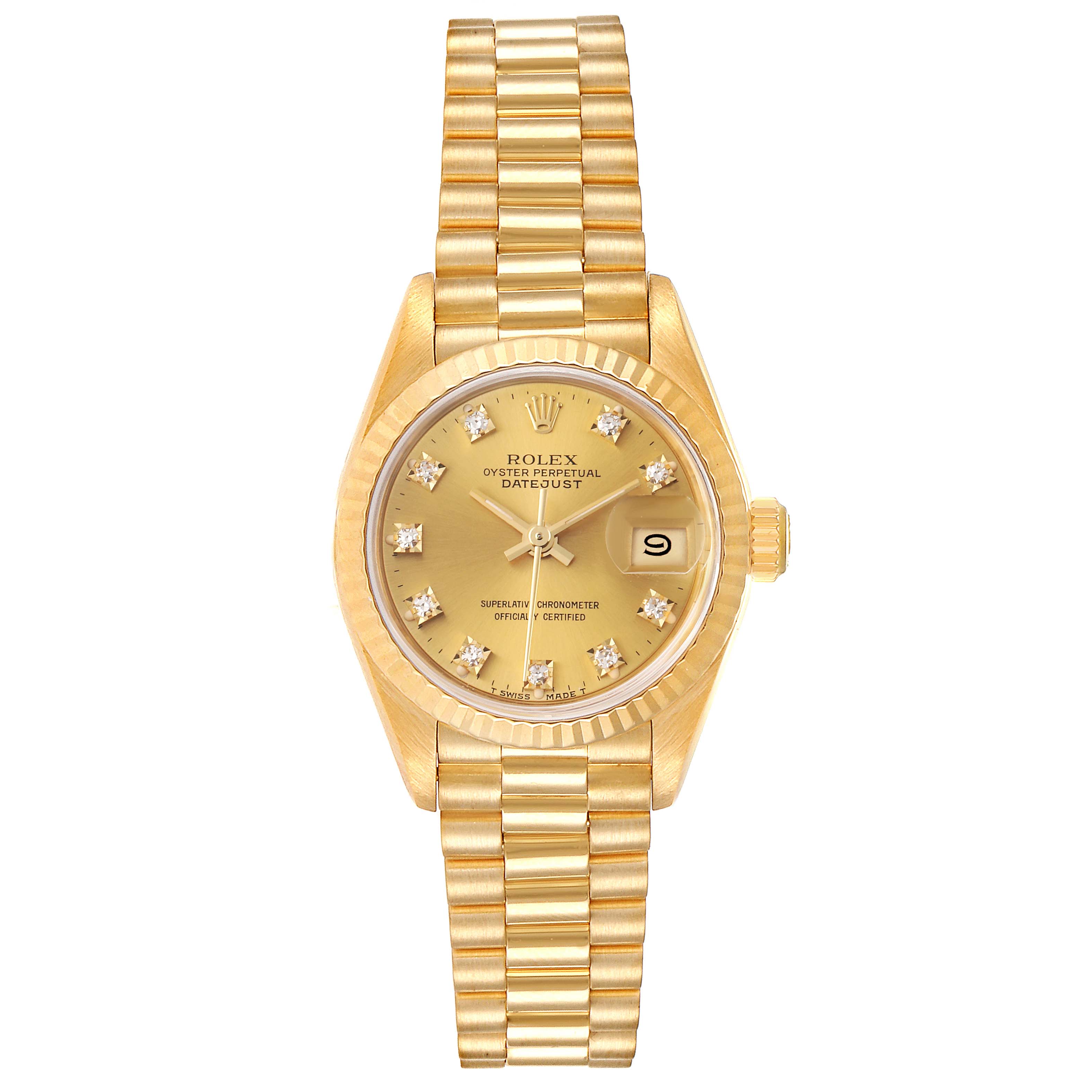 Rolex President Datejust Yellow Gold Diamond Ladies Watch 69178 ...